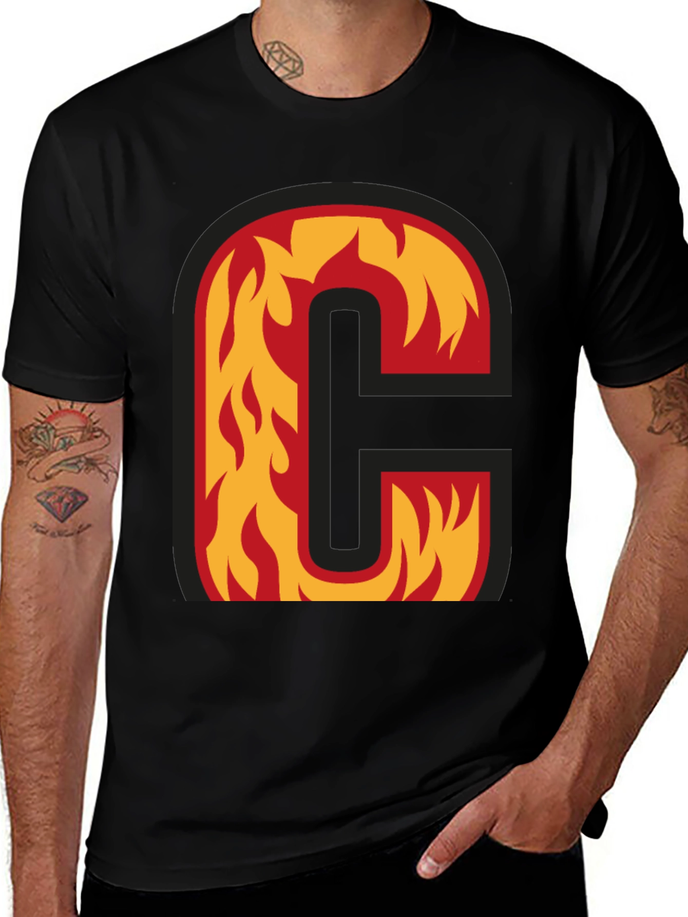 Variant 22 of Fiery Letter C Graphic Tee - Black