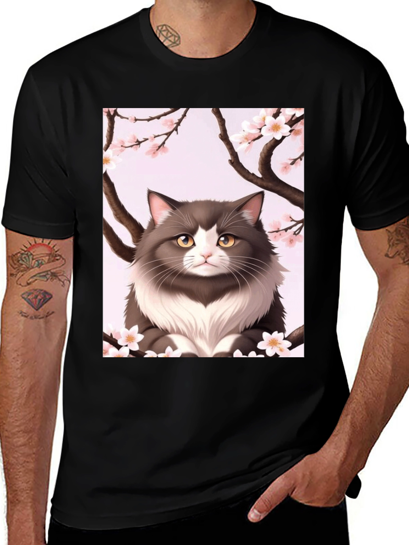 Variant 11 of Cat Cherry Blossom T-Shirt