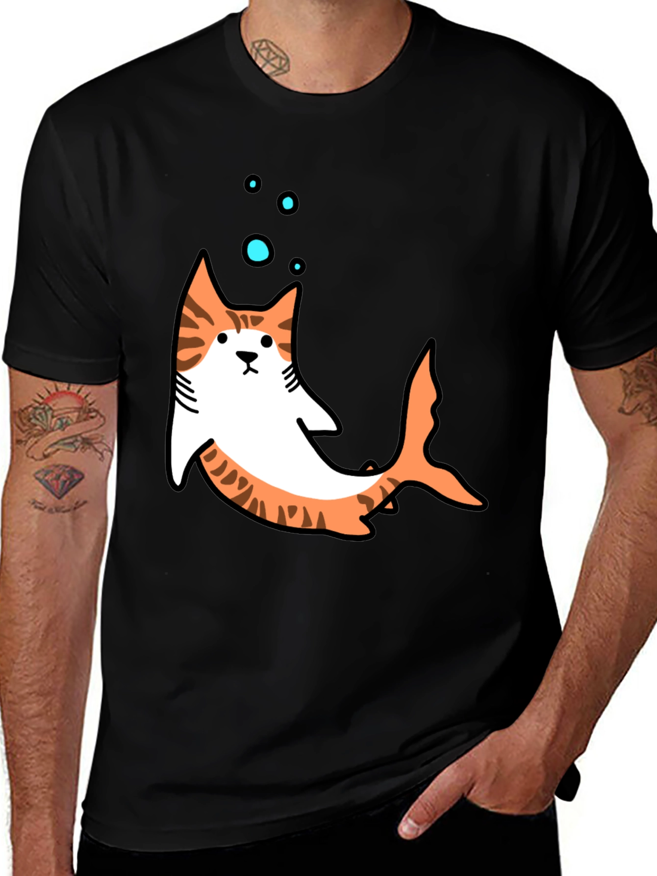 Variant 11 of Cat Shark Graphic T-Shirt - Black, Fun Design