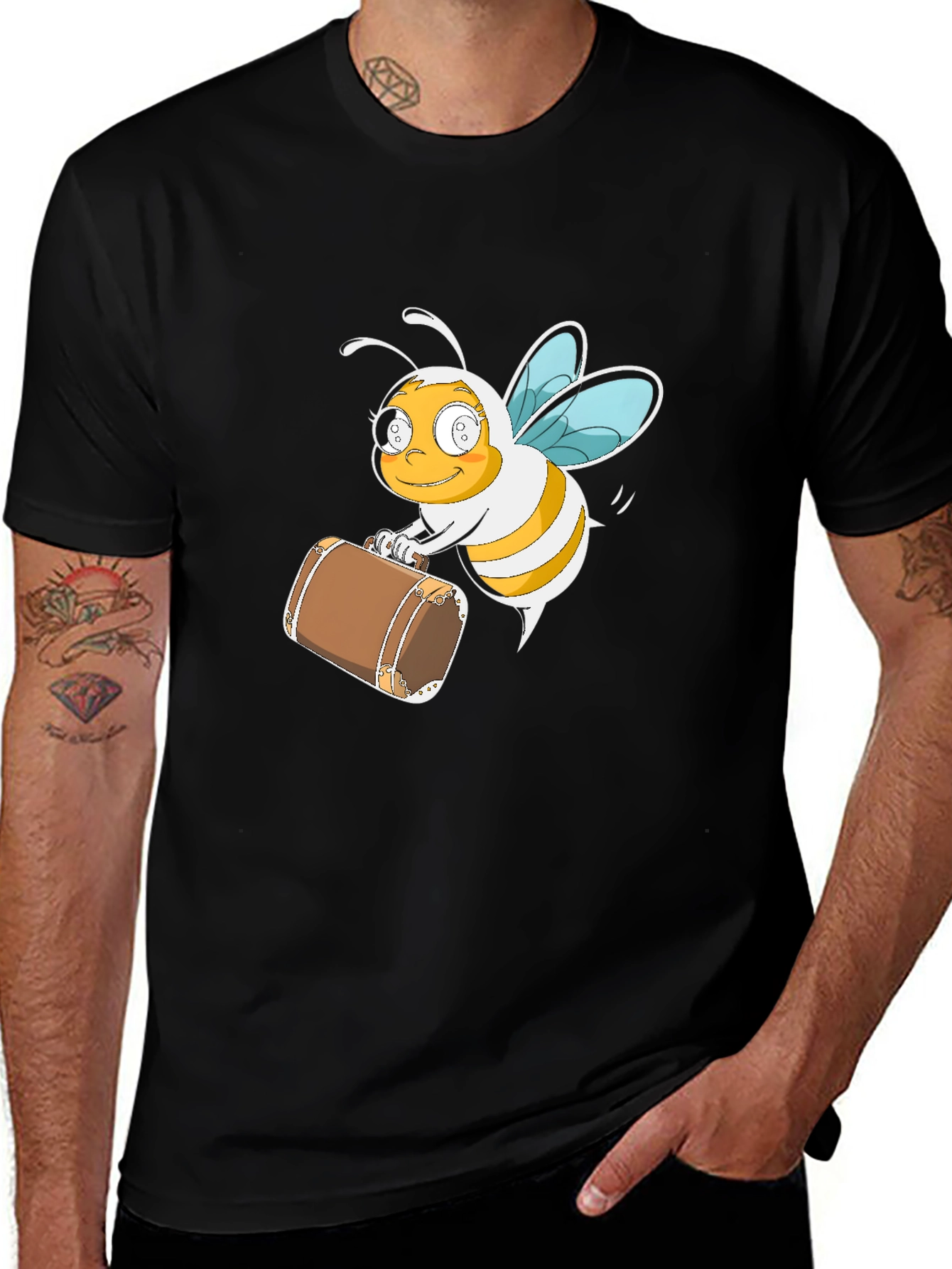 Variant 27 of Bee Travel T-Shirt - Black Cotton Tee