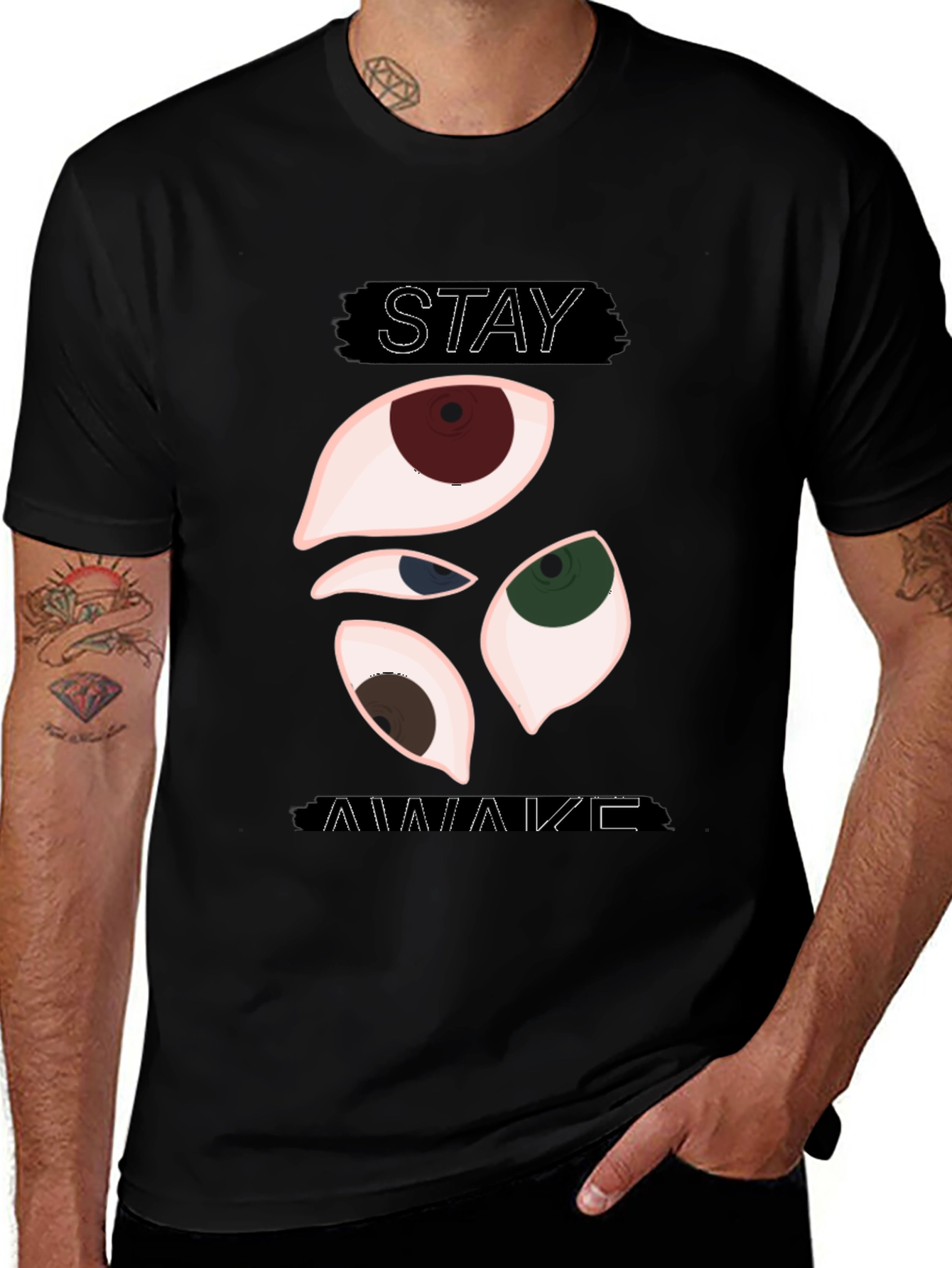 Variant 27 of Stay Awake Graphic Tee - Eye Catching Design