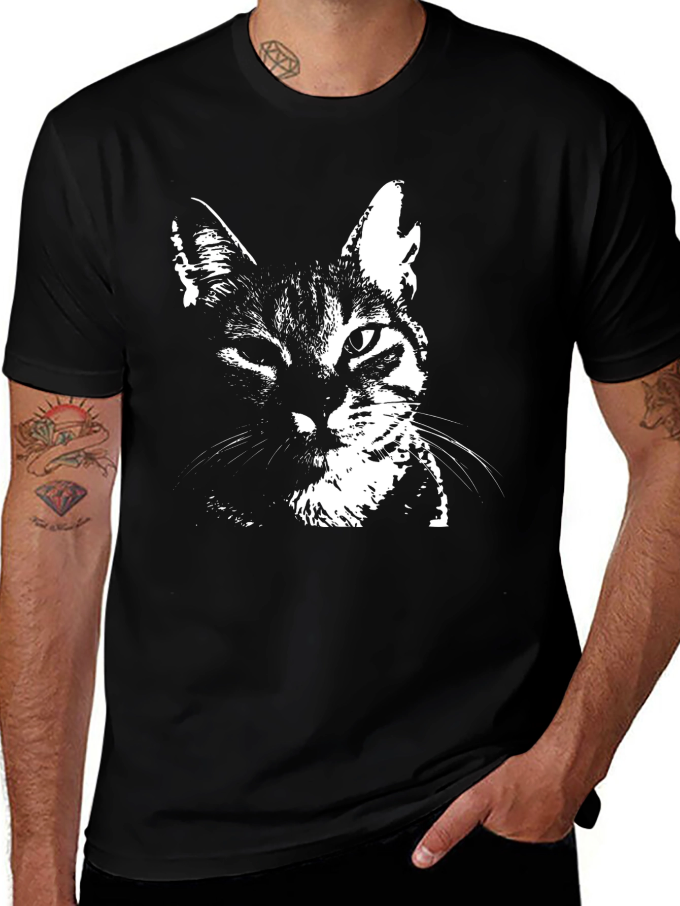 Variant 25 of Cool Cat Graphic T-Shirt - Black Cotton Blend