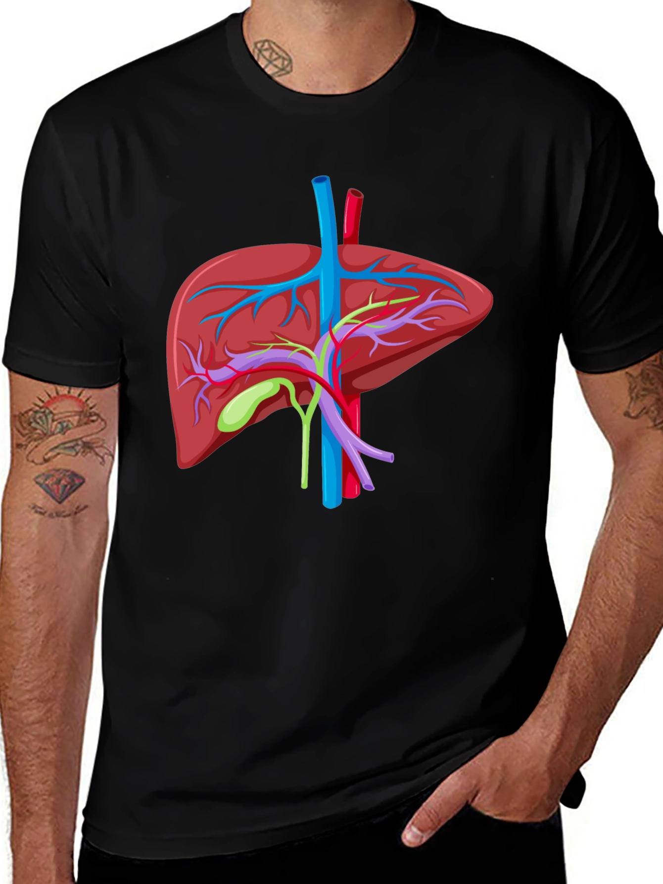 Variant 28 of Anatomical Liver Graphic T-Shirt - Black Cotton Tee