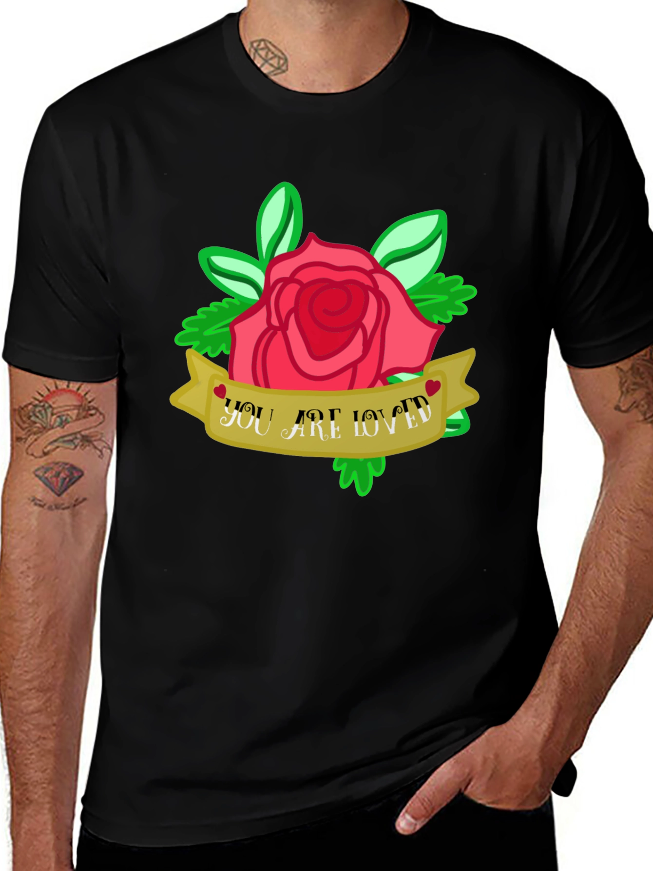 Variant 16 of You Are Loved Rose Graphic Tee - Black Casual T-Shirt