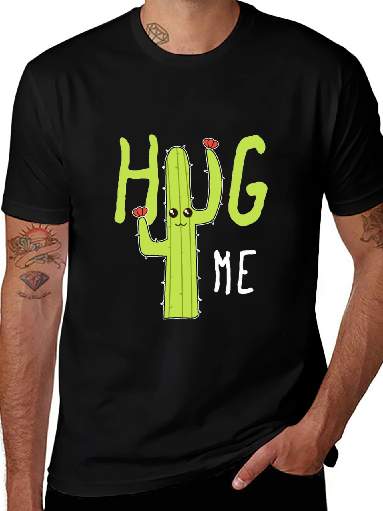 Hug Me Cactus Graphic Tee - Black