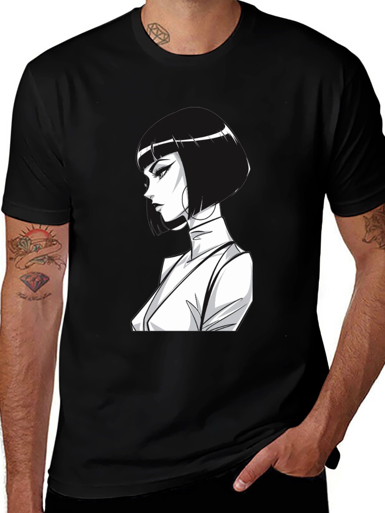Variant 21 of Retro Chic Graphic Tee - Noir Woman Portrait T-Shirt
