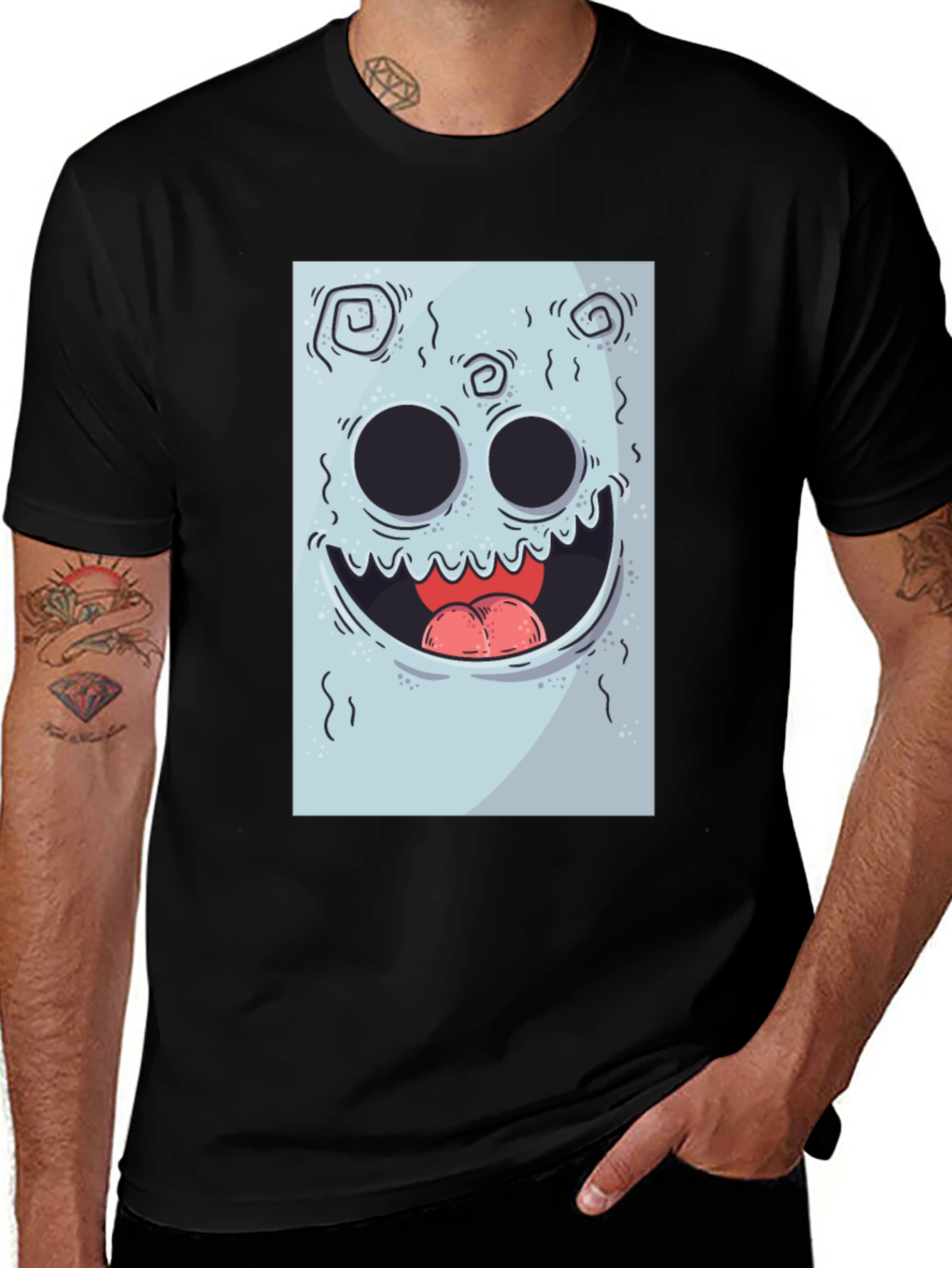 Variant 26 of Cartoon Monster Graphic Print Black Tee