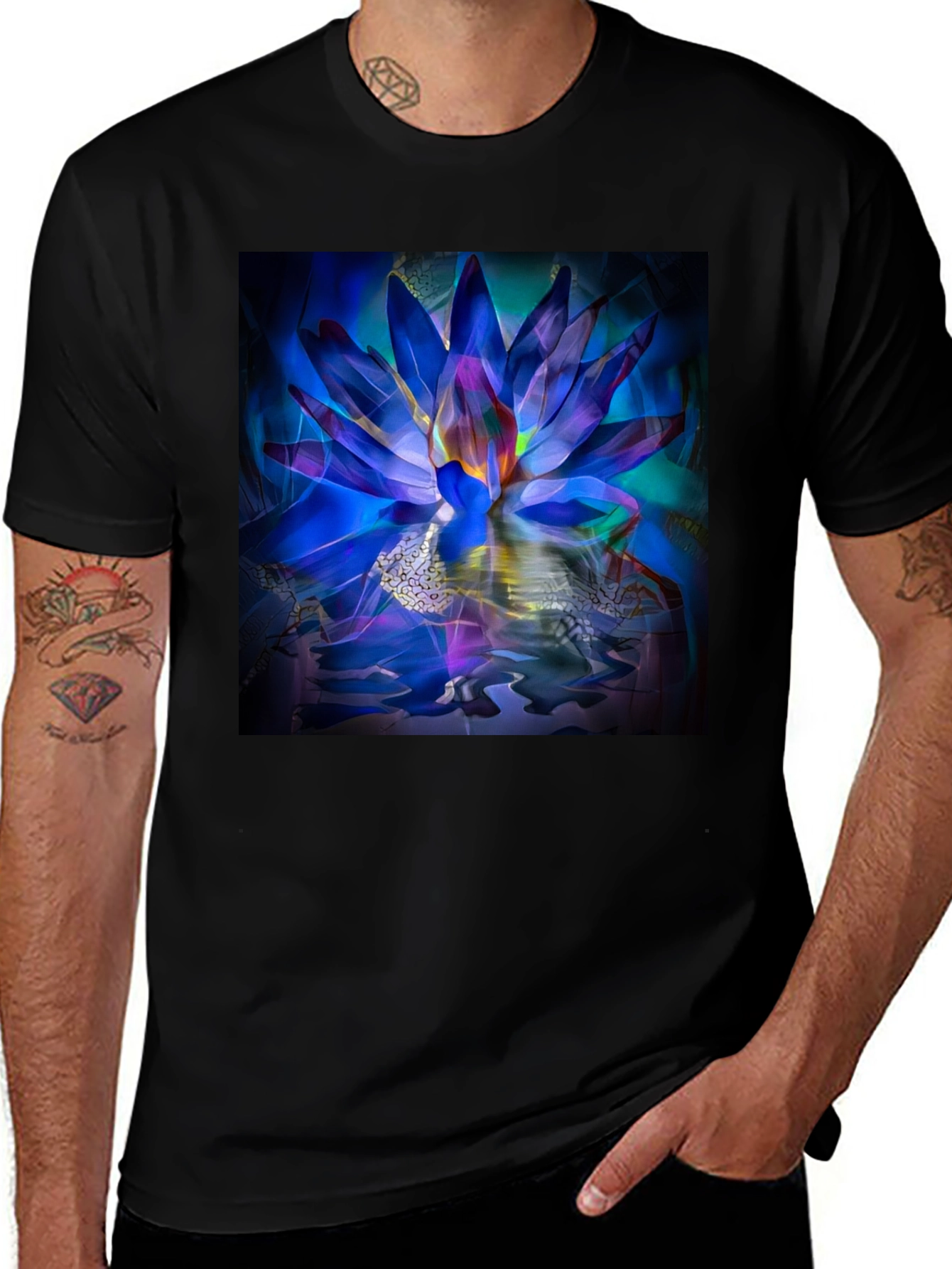 Variant 11 of Lotus Flower Graphic Black T-Shirt