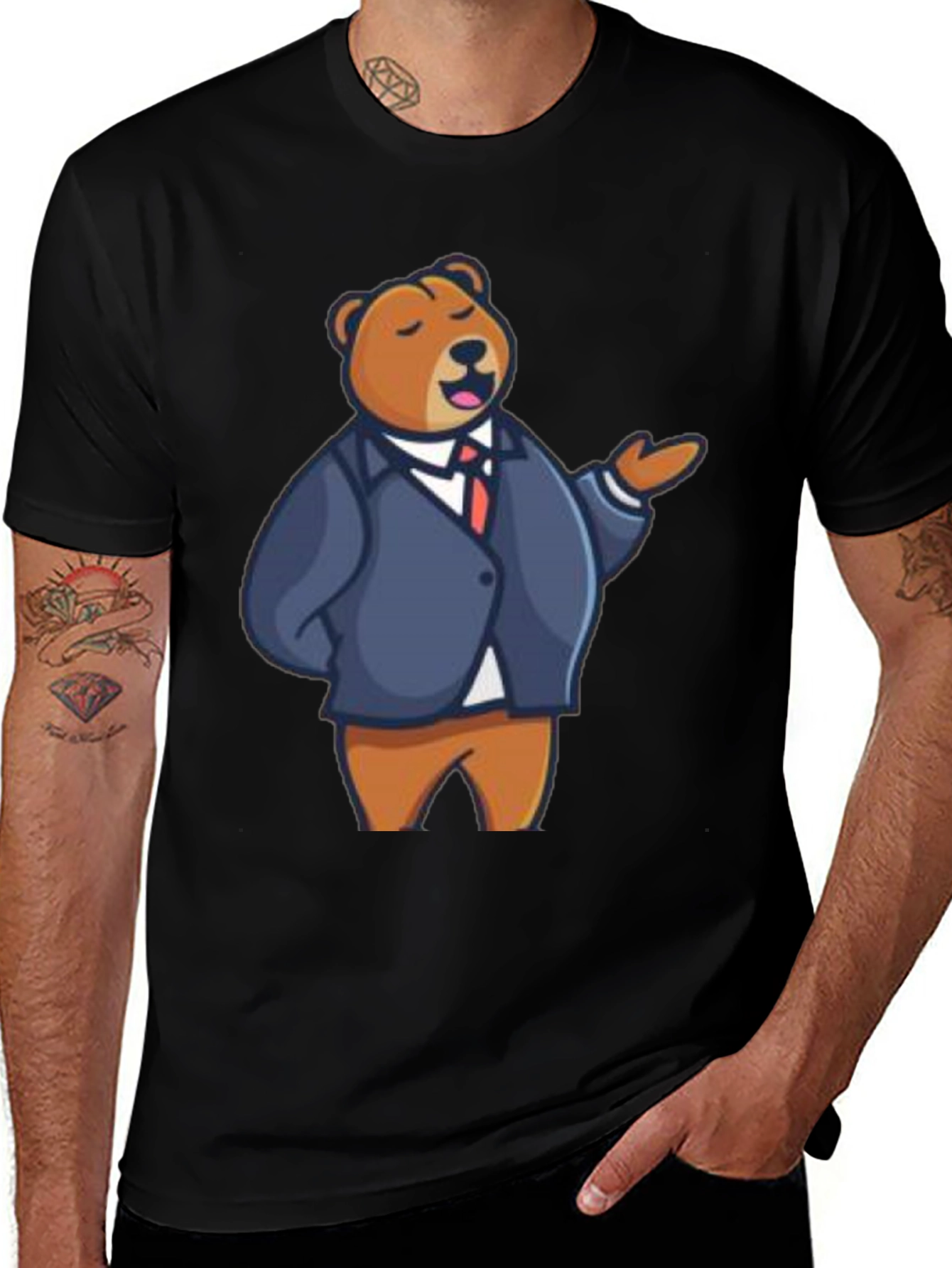 Variant 22 of Bear in Suit Graphic Tee - Black T-Shirt