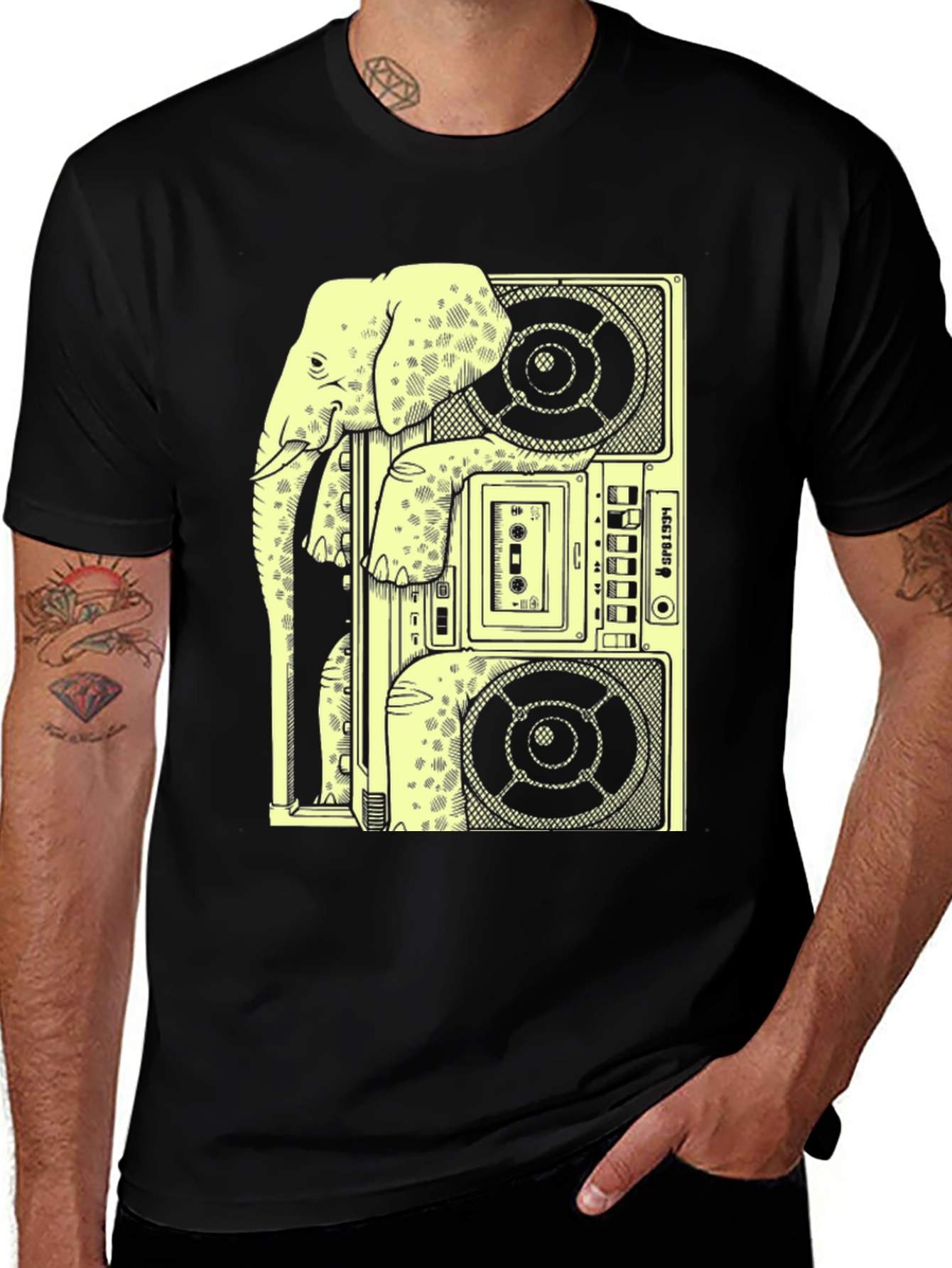 Variant 11 of Elephant Boombox Graphic Tee - Cool & Quirky!