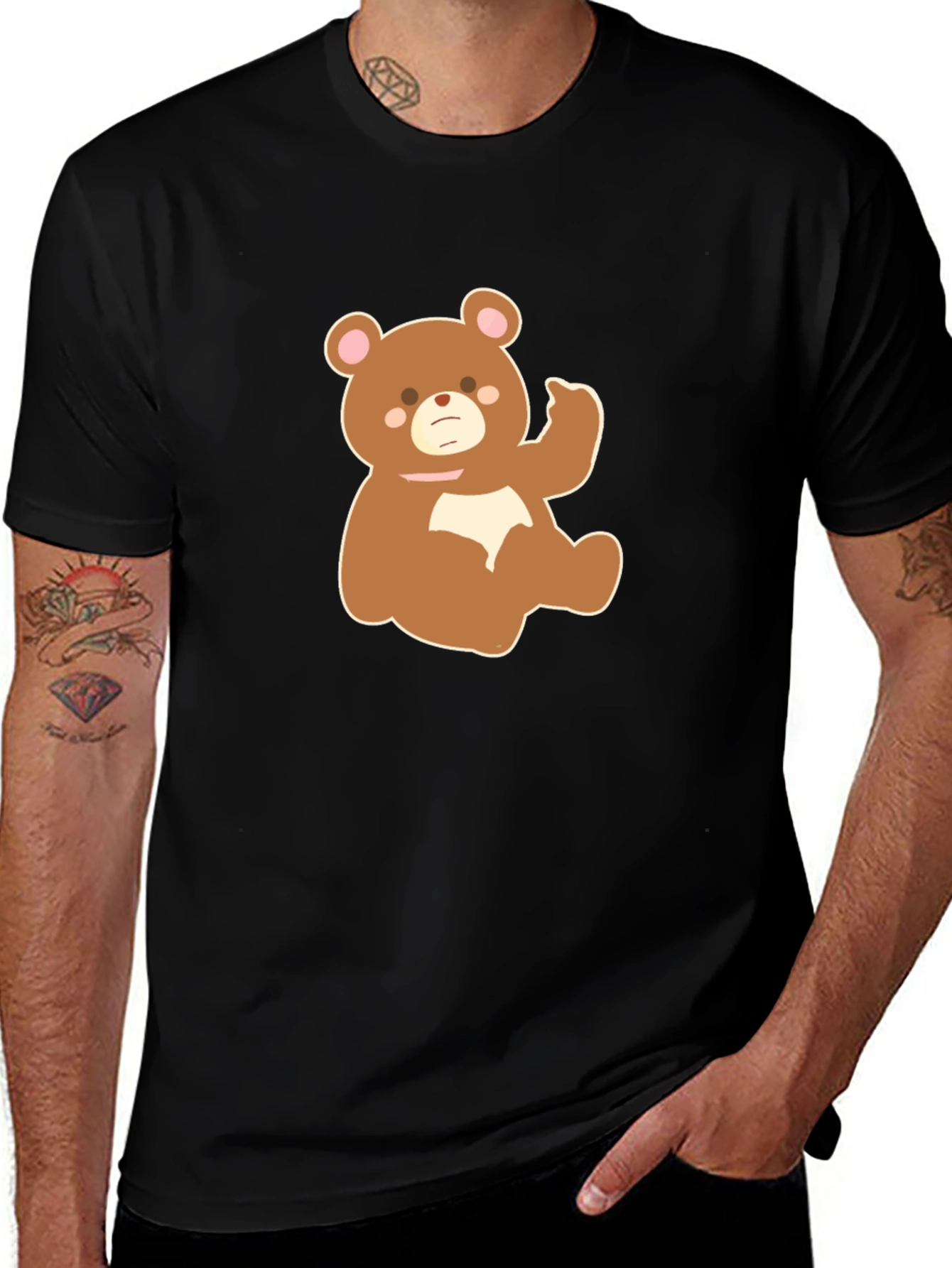 Variant 22 of Cute Cartoon Bear Graphic Tee - Black