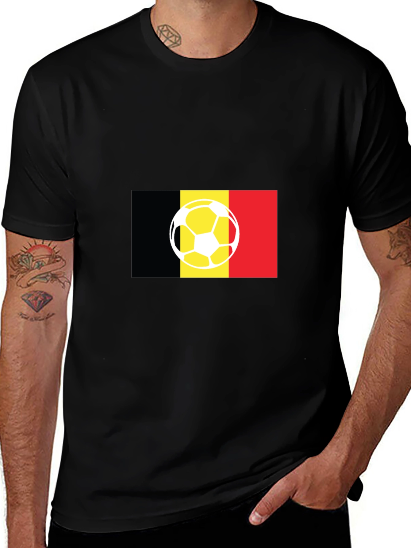 Variant 21 of Belgium Flag Soccer Ball Black T-Shirt