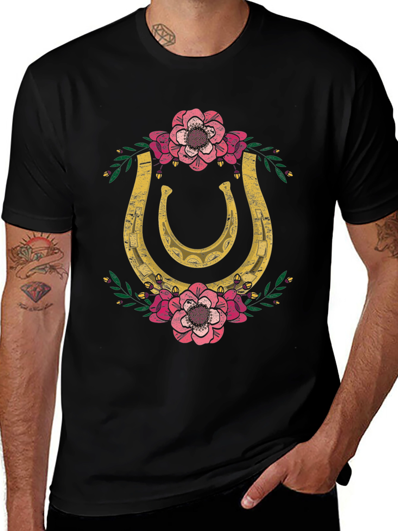 Variant 10 of Lucky Horseshoe Floral Graphic Tee - Black