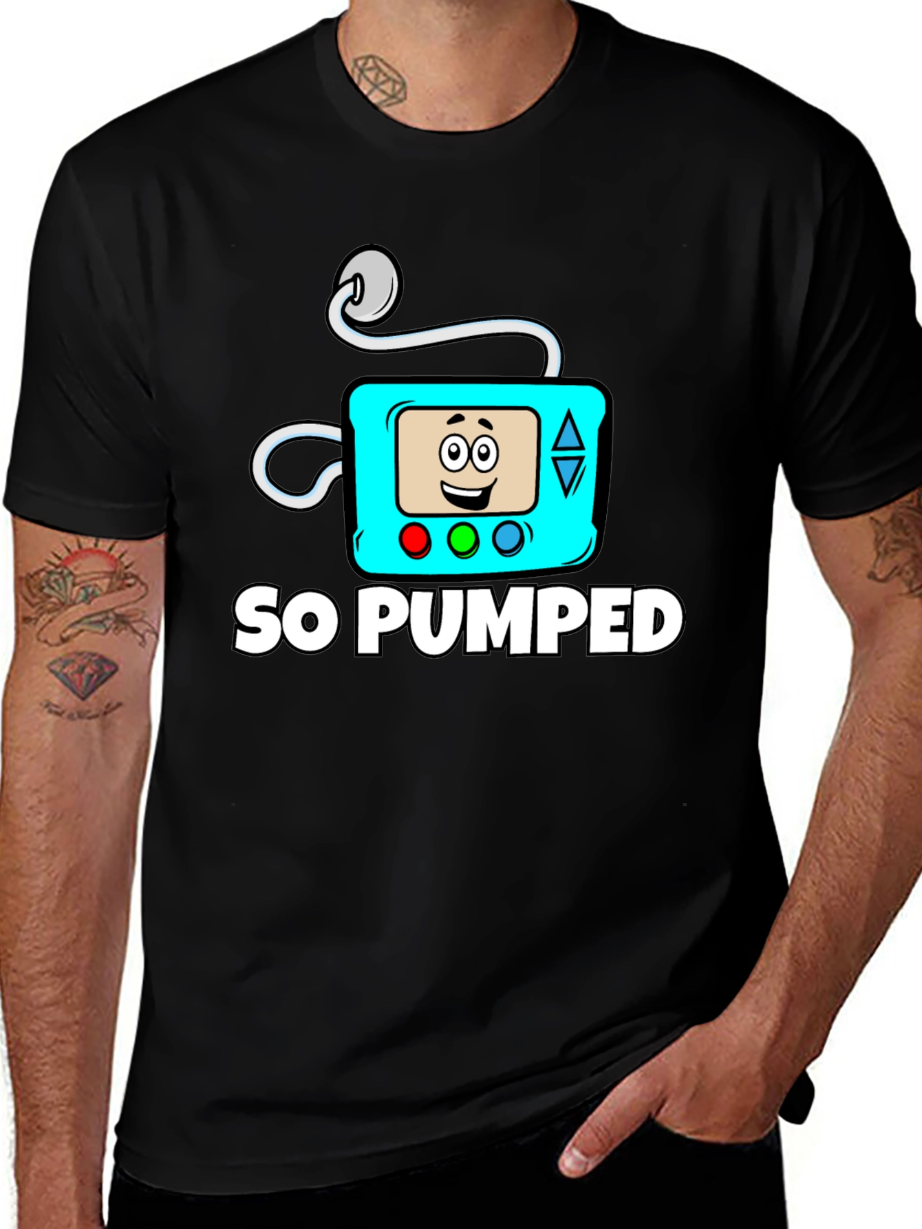 So Pumped Cartoon Insulin Pump Black T-Shirt