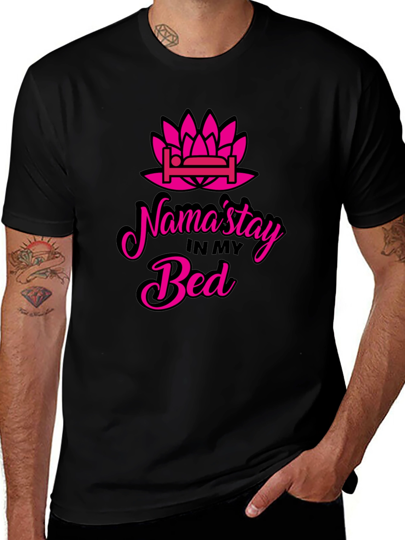 Namast'ay in Bed T-Shirt - Funny Yoga Slogan Tee