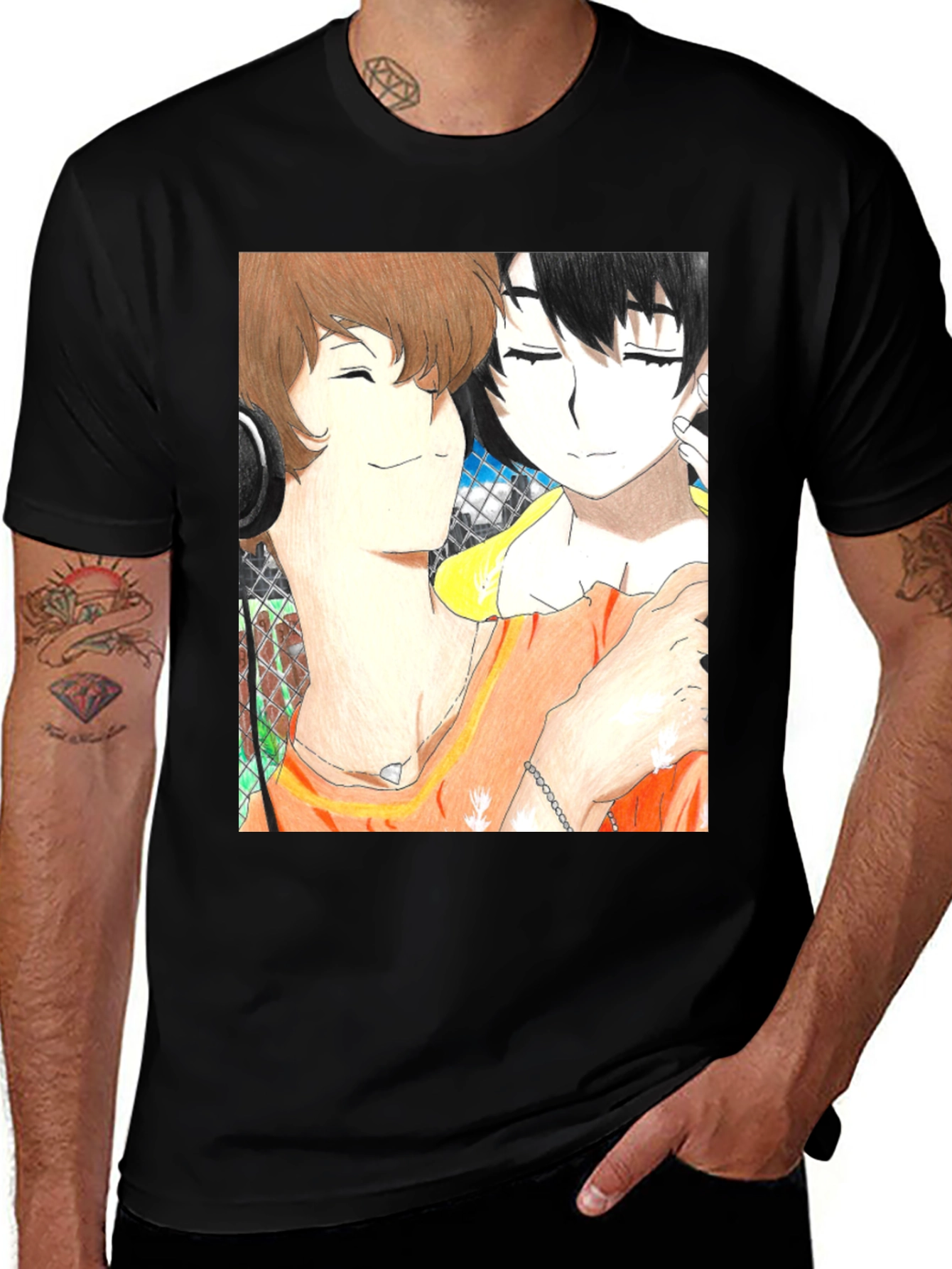 Variant 15 of Anime Couple Graphic Tee - Soft Black Cotton