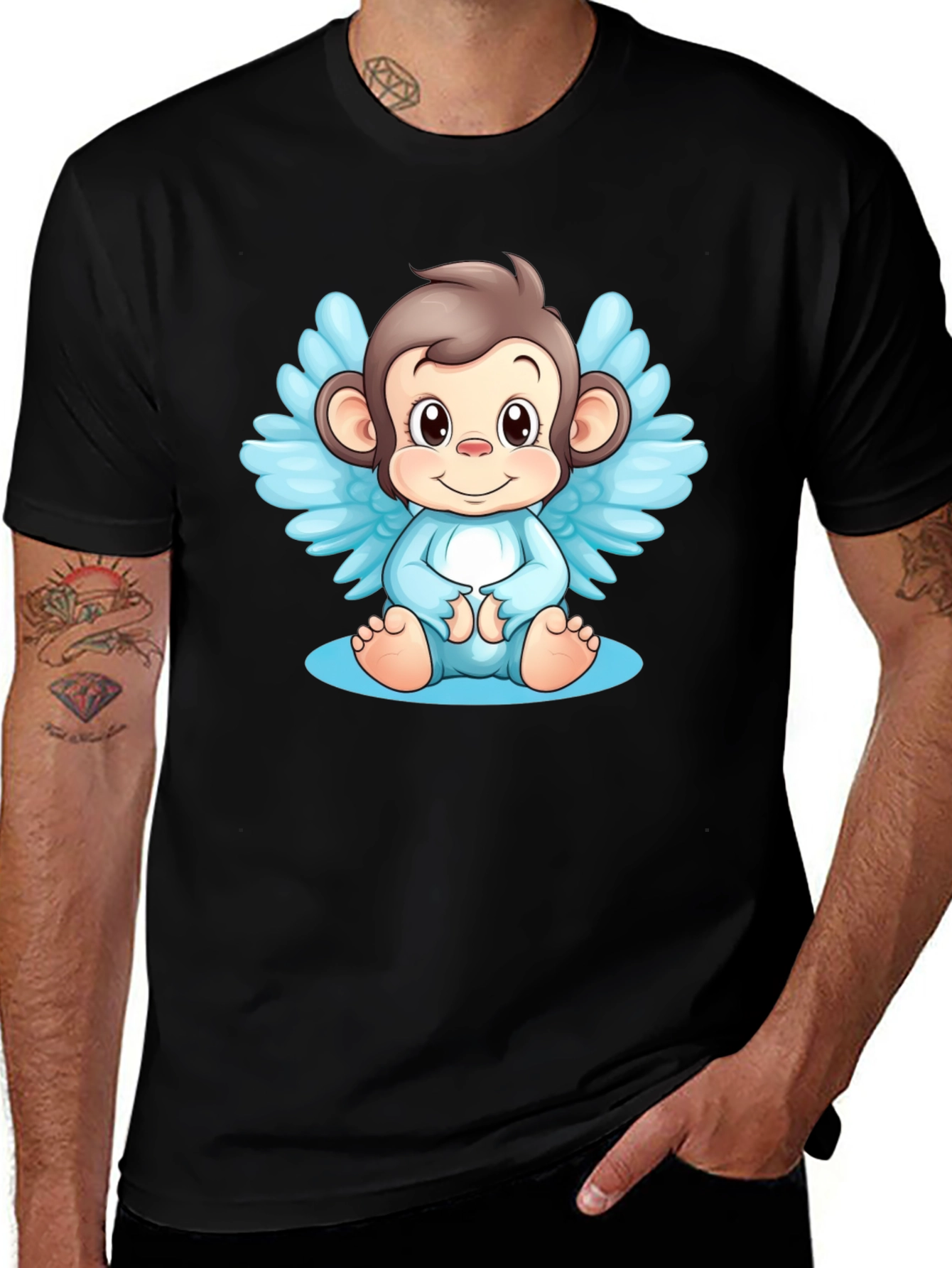 Variant 3 of Angel Monkey Graphic Tee - Black