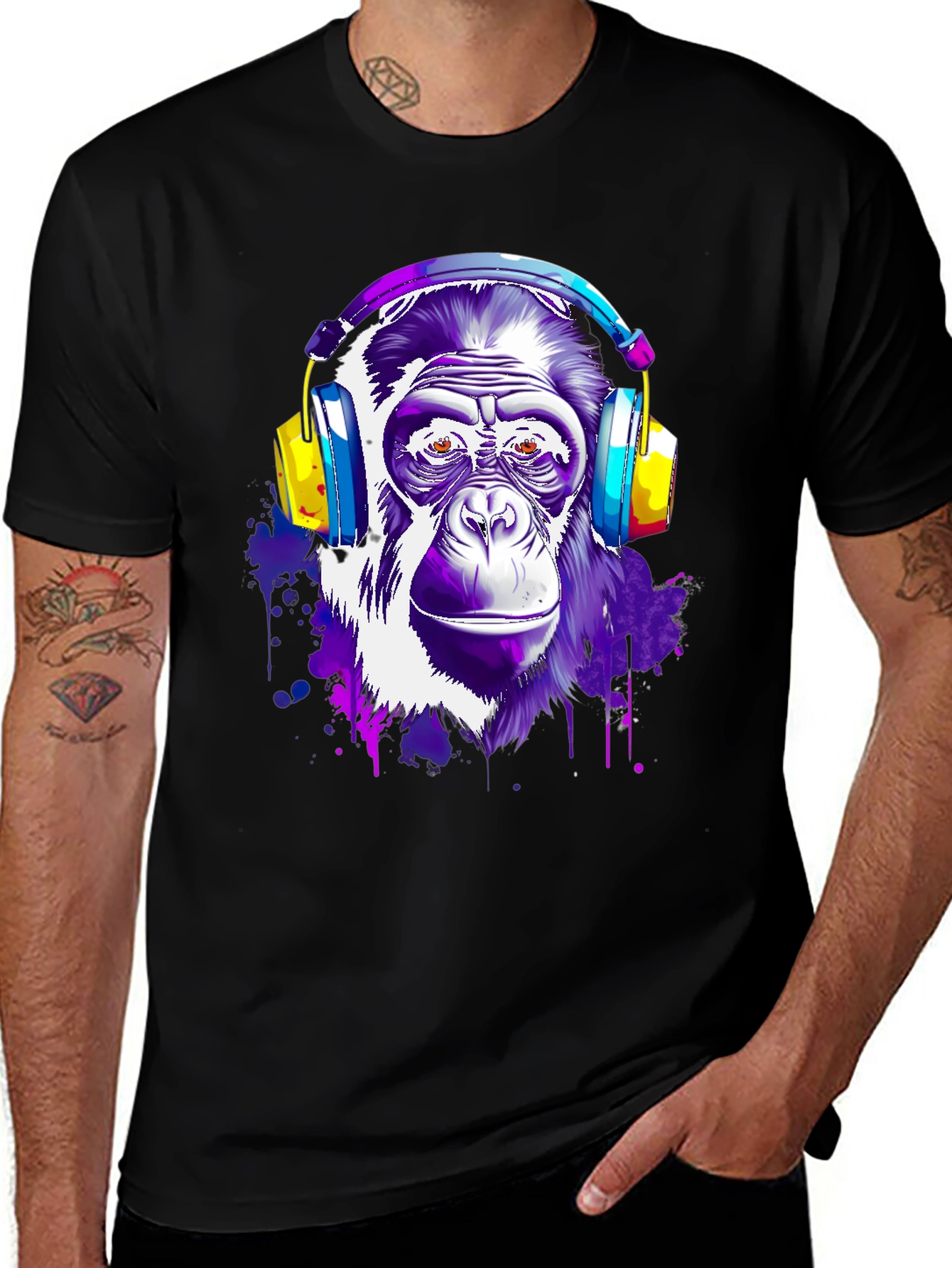 Variant 26 of Cool Monkey with Headphones Graphic T-Shirt