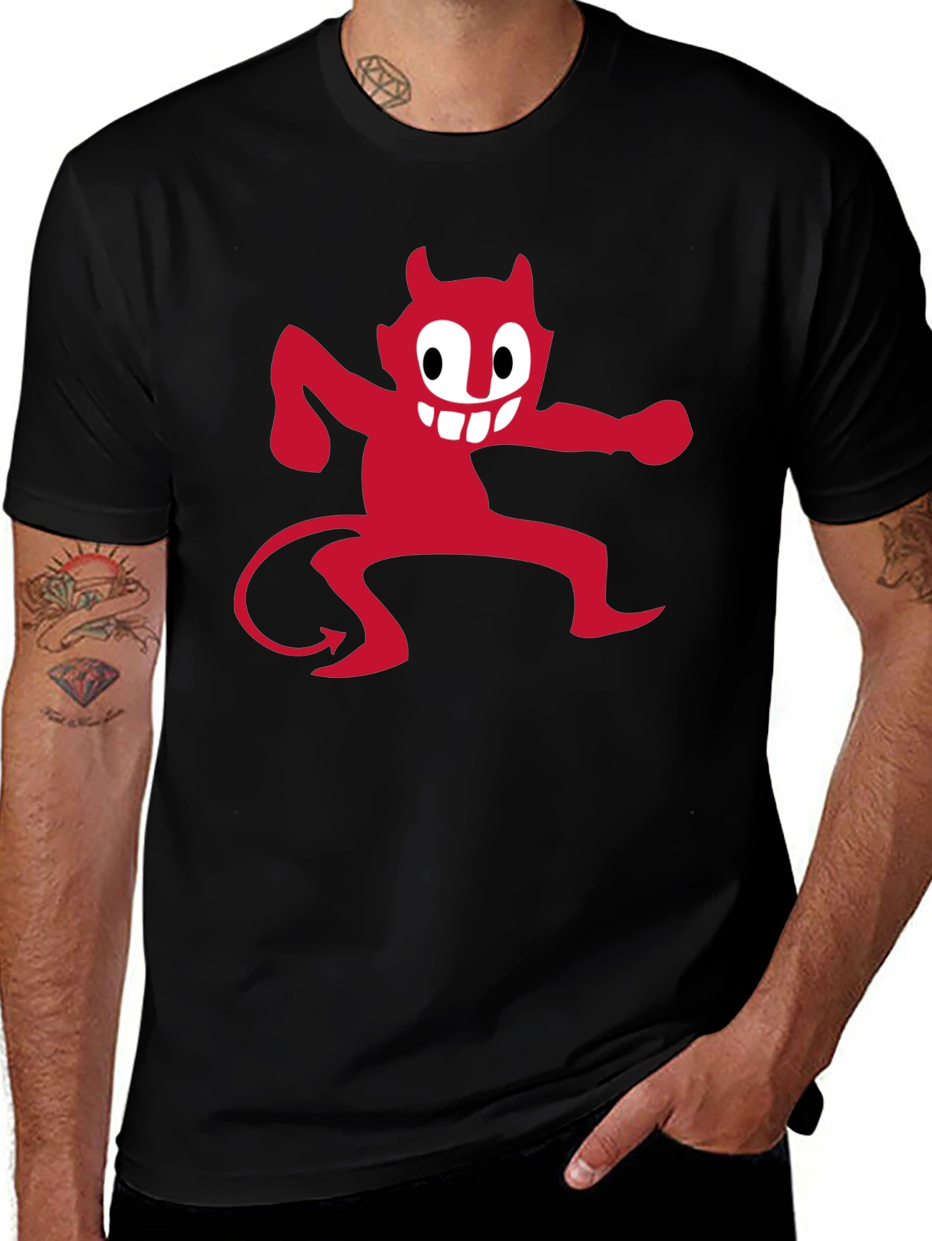 Red Devil Graphic Print Black T-Shirt