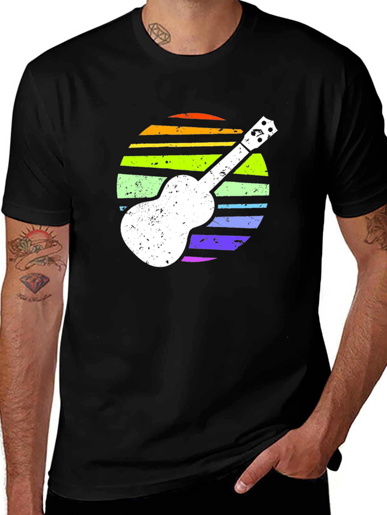 Variant 21 of Retro Ukulele Rainbow Sunset Graphic Tee