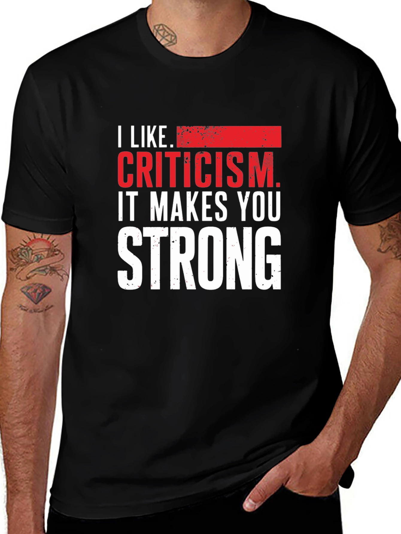 Variant 10 of Criticism Makes You Strong Black Graphic T-Shirt