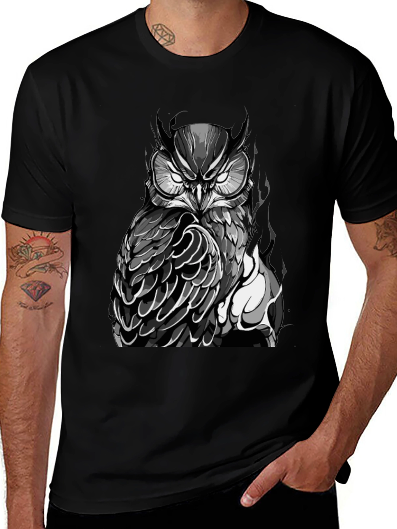 Variant 29 of Owl Graphic Black T-Shirt - Men's Fashion Tee