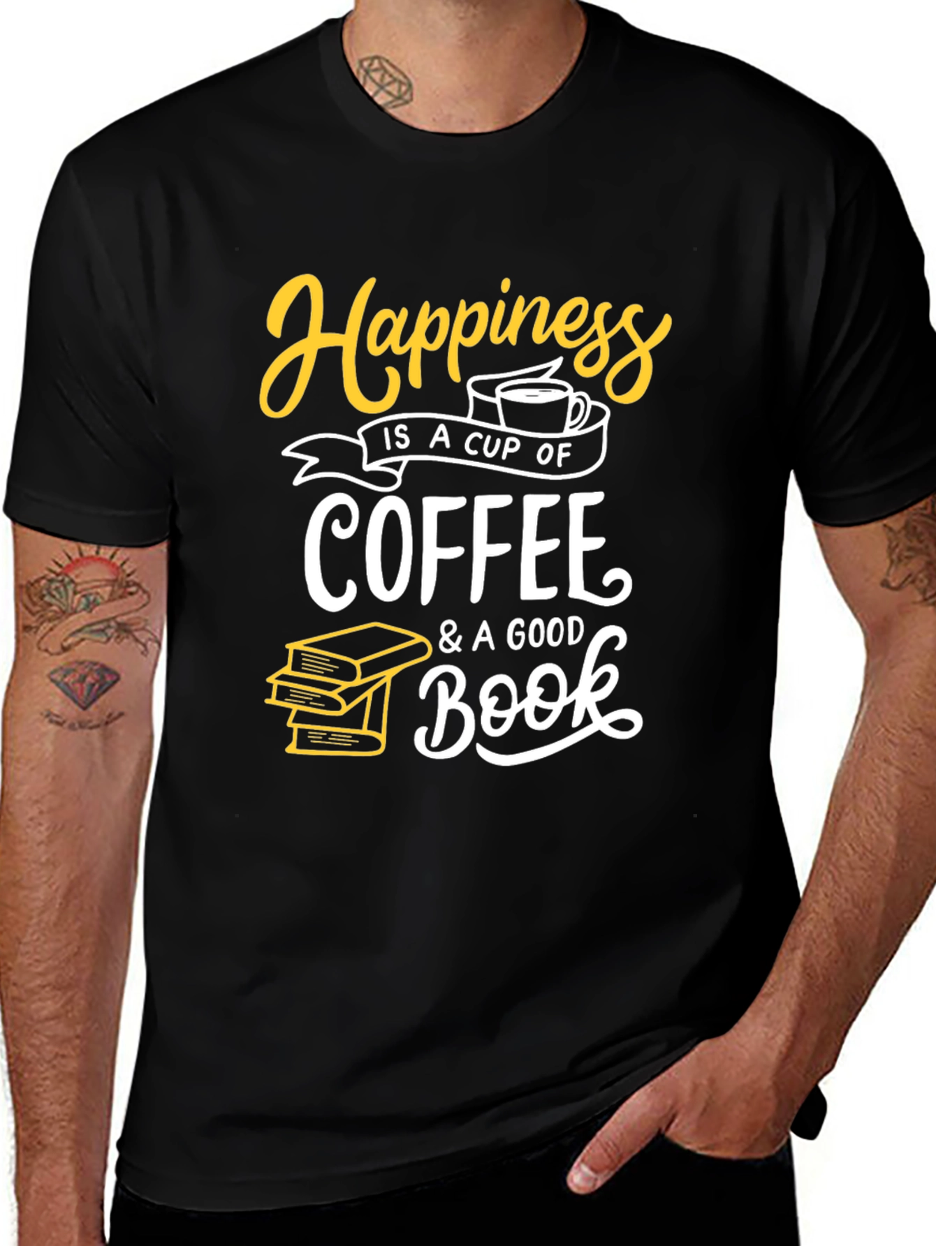 Variant 23 of Happiness Coffee and Books Black T-Shirt