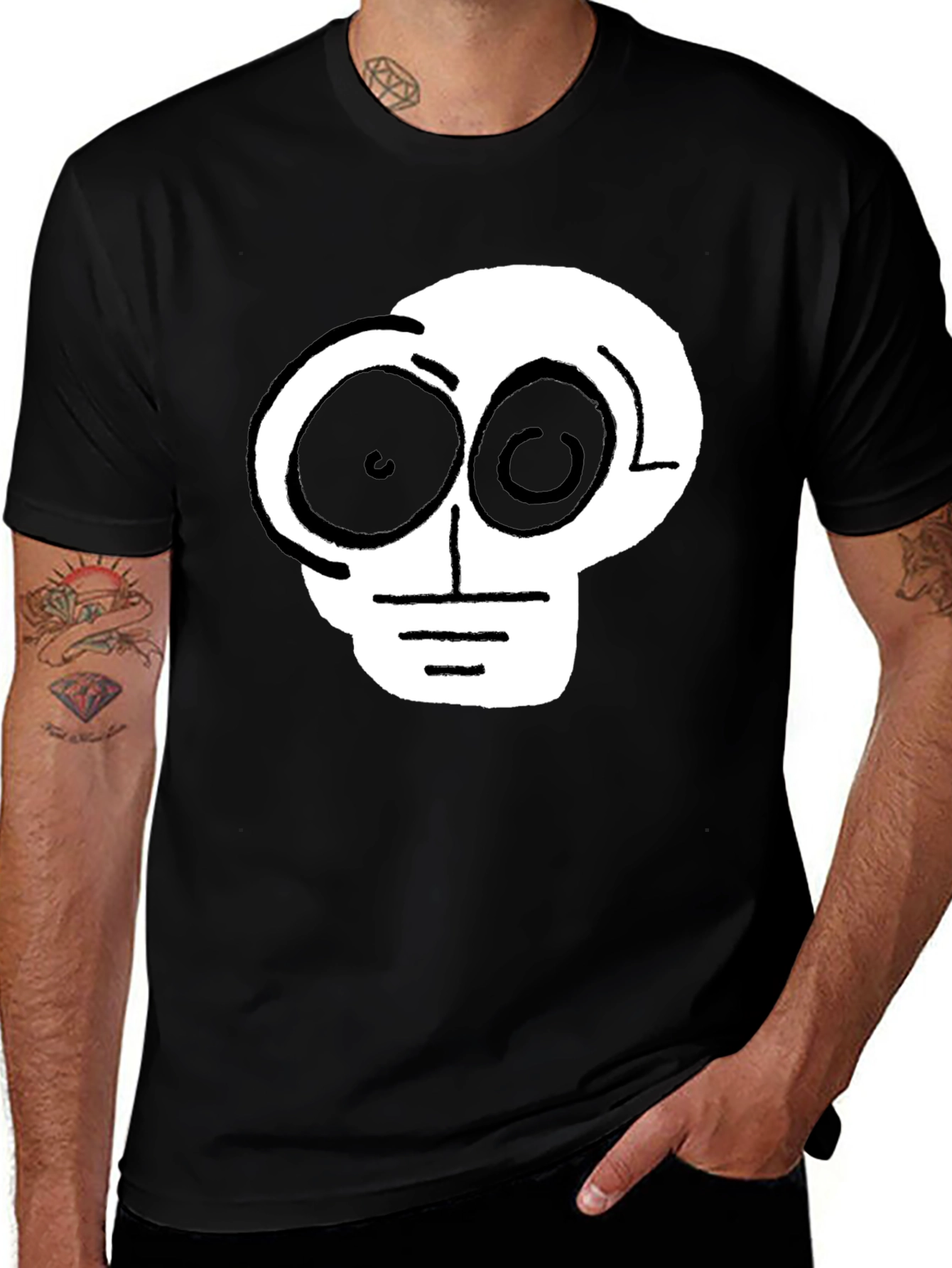 Variant 23 of Cartoon Skull Graphic Black T-Shirt
