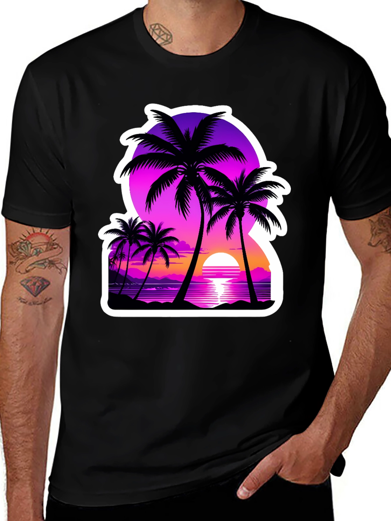 Variant 8 of Retro Palm Tree Sunset Graphic Tee