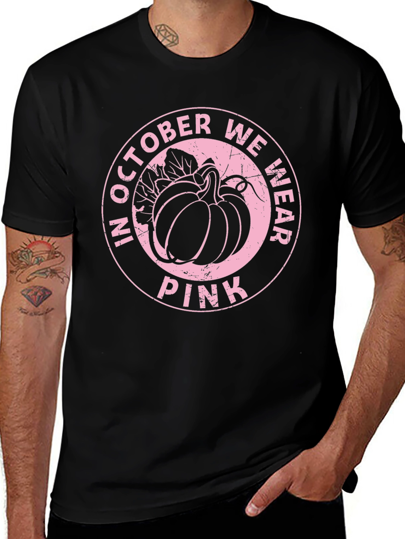 Variant 14 of October We Wear Pink Pumpkin Breast Cancer Awareness T-Shirt