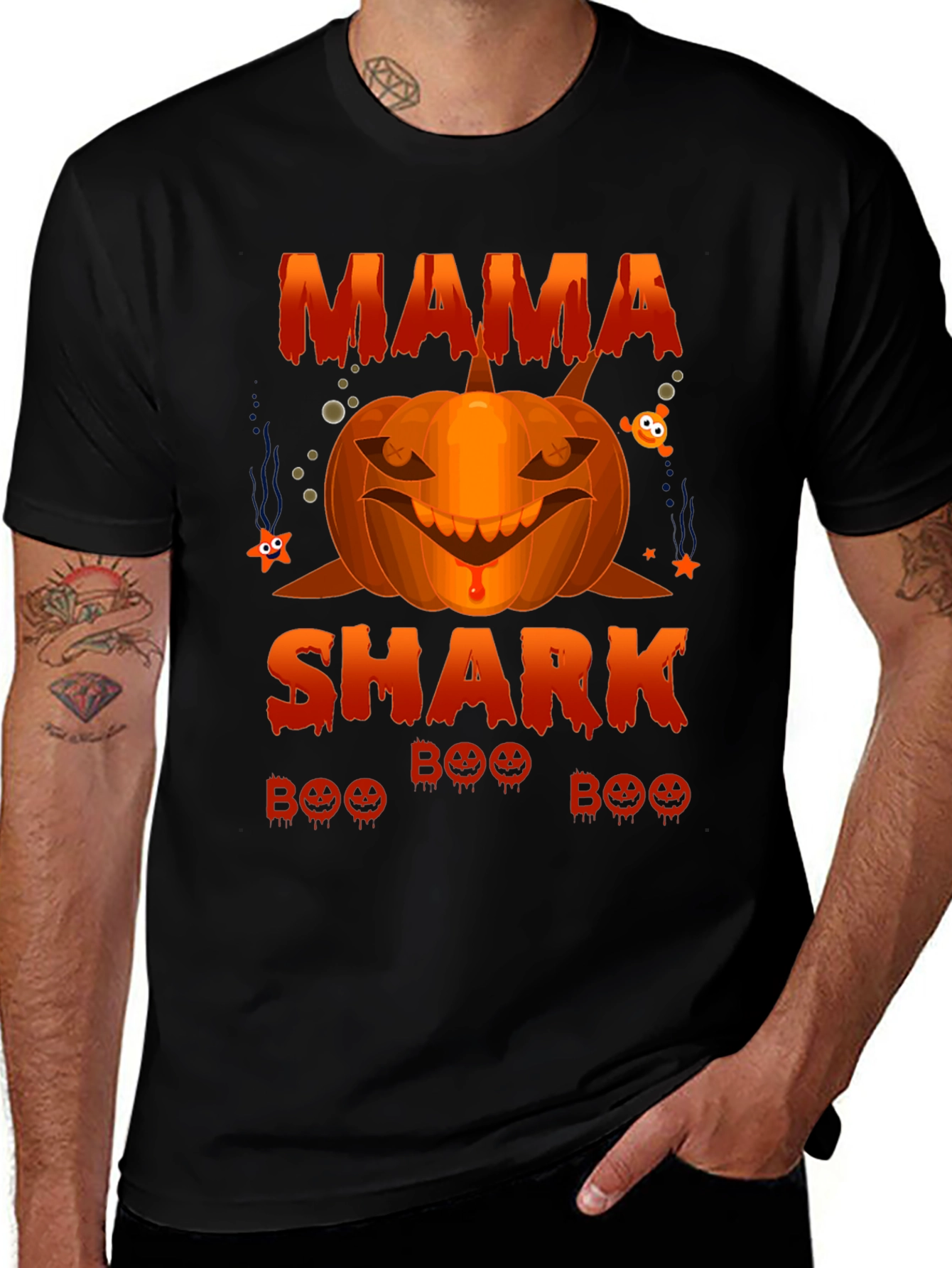 Mama Shark Halloween Pumpkin Graphic Tee