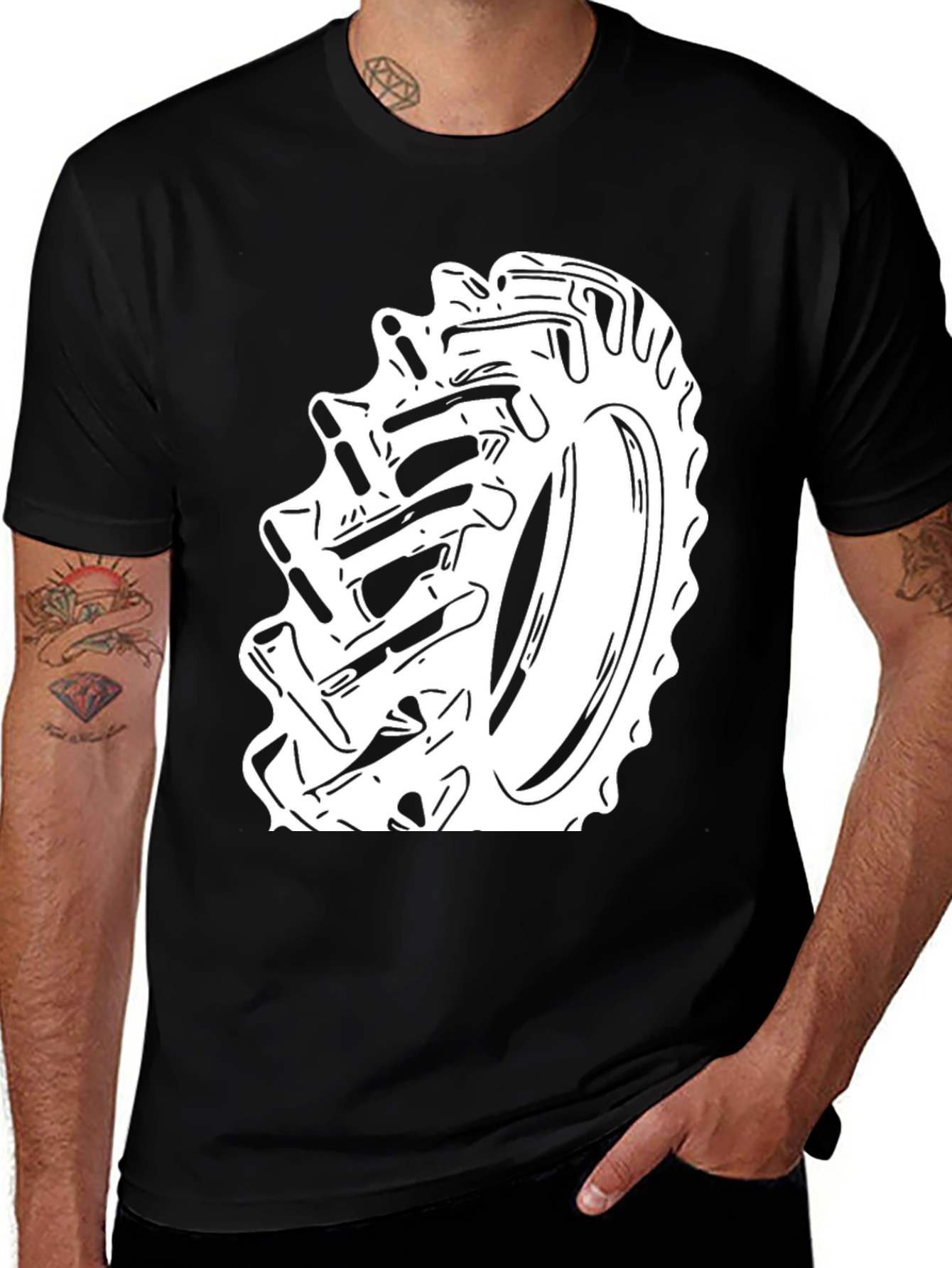 Variant 26 of Tractor Tire Graphic Tee - Black Cotton Comfort
