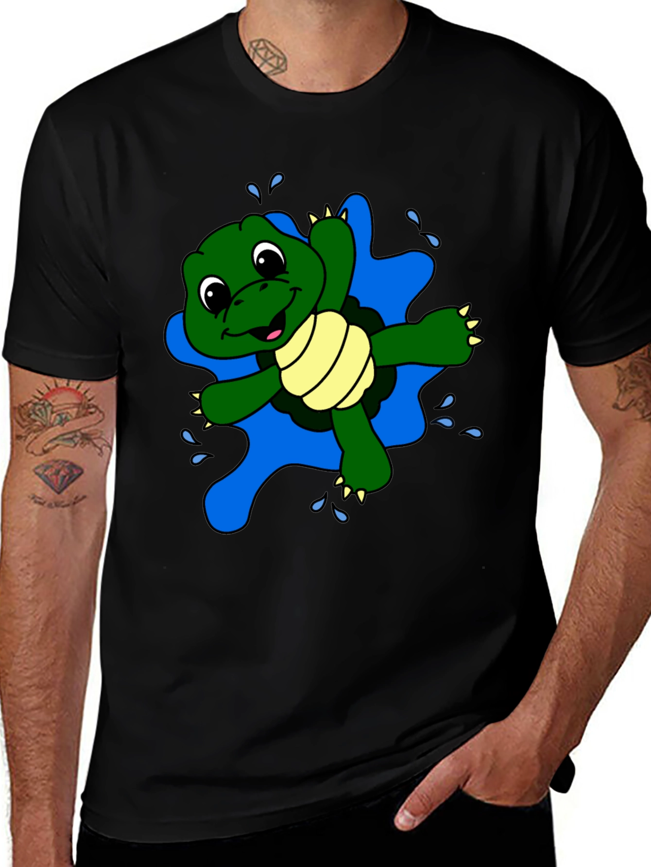 Variant 28 of Cute Turtle Graphic Black T-Shirt