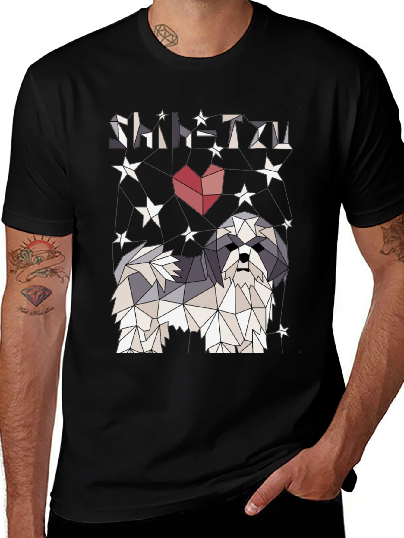 Shih Tzu Geometric Art Black T-Shirt