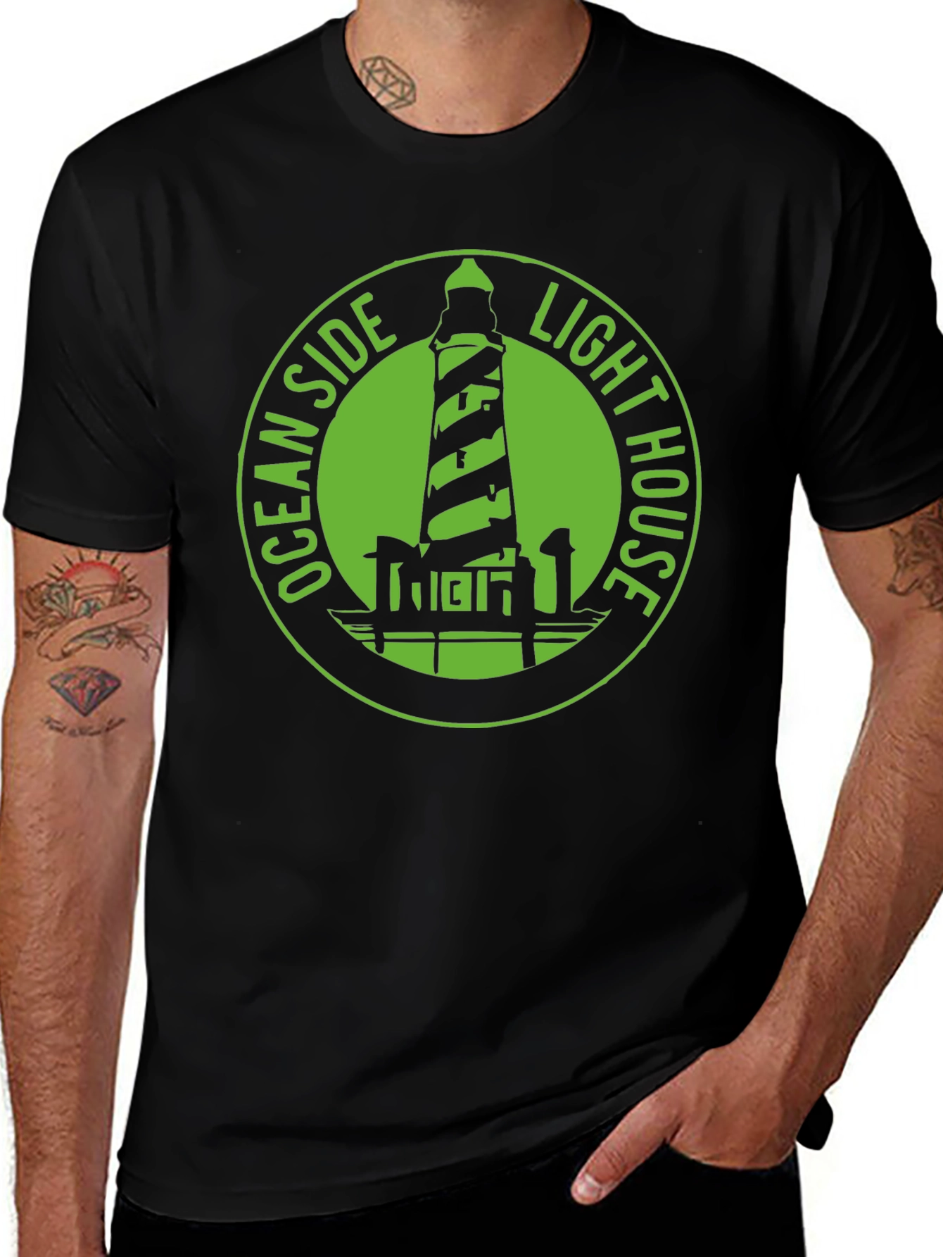 Variant 20 of Ocean Side Lighthouse Graphic Tee - Classic Black