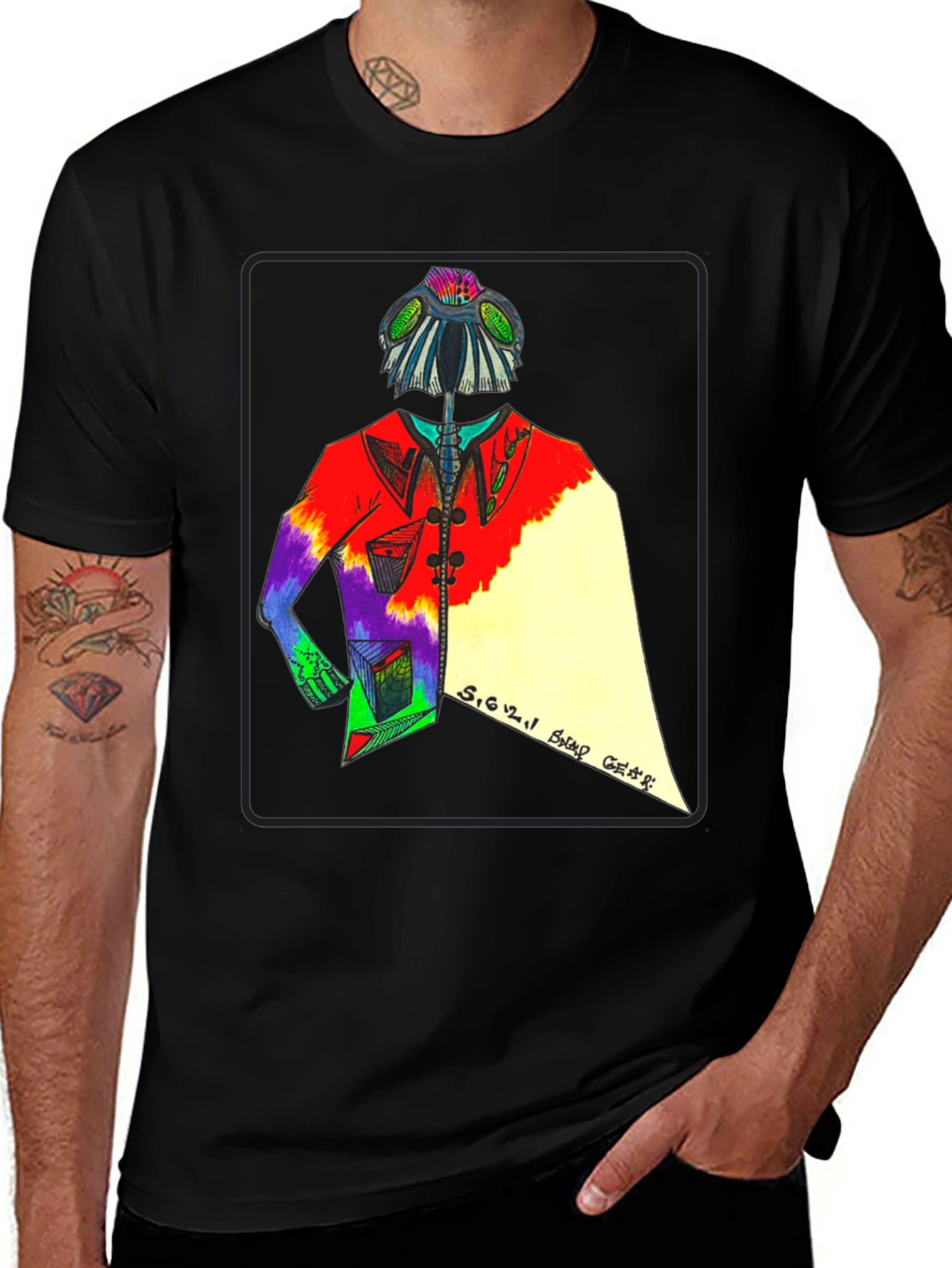 Variant 19 of Abstract Fly Graphic Tee - Men's Black T-Shirt