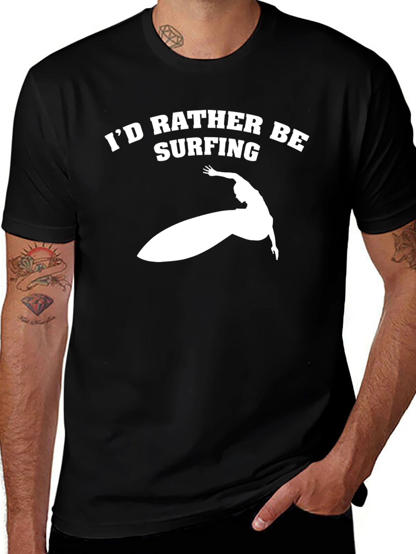 Variant 25 of I'd Rather Be Surfing T-Shirt - Black Tee