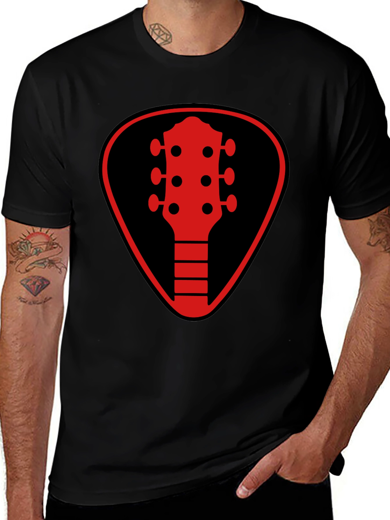 Variant 17 of Guitar Pick Headstock Graphic Tee - Black