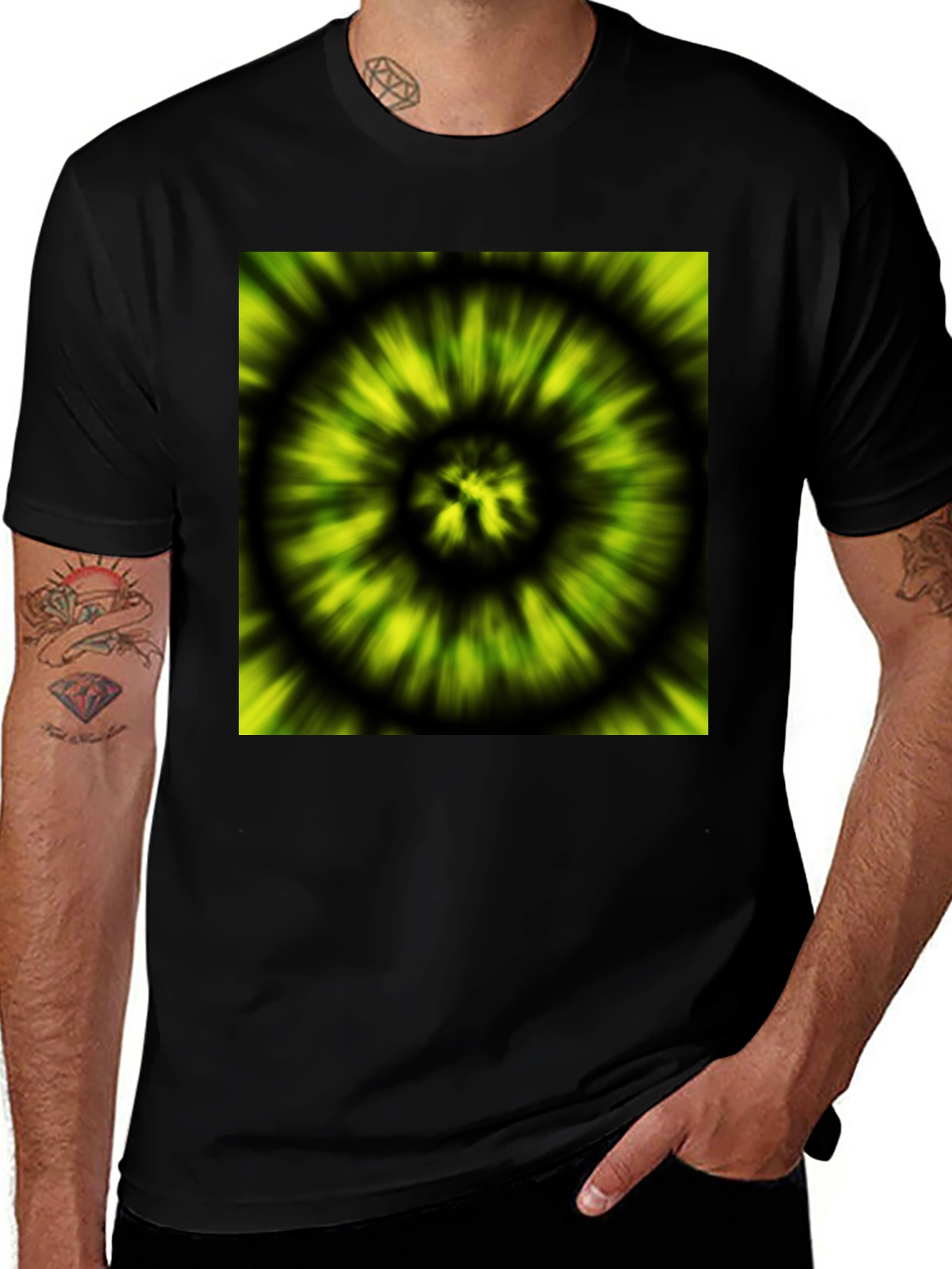Variant 21 of Hypnotic Swirl Tee - Green & Black Graphic Print