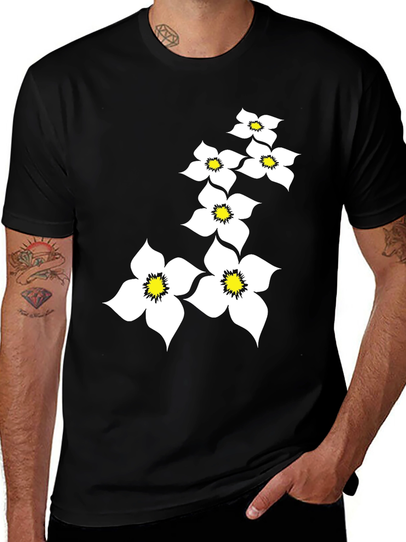 Variant 10 of Floral Print Black T-Shirt