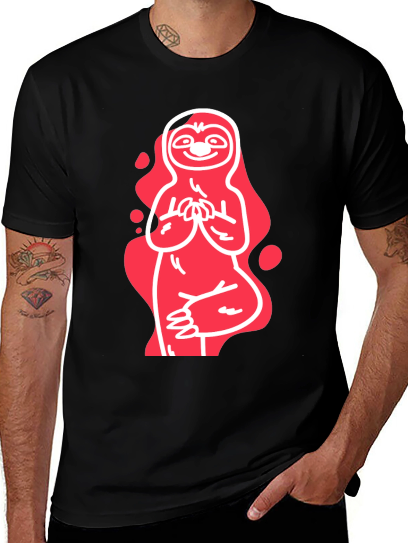 Variant 29 of Yoga Sloth Graphic Tee - Relaxed Fit, Black T-Shirt