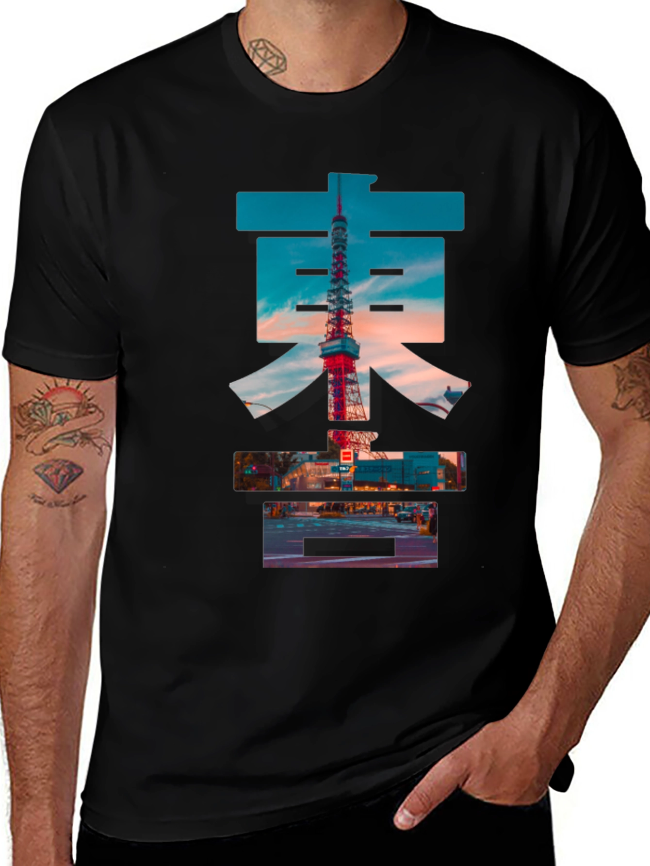Variant 17 of Tokyo Tower Graphic Tee - Black Cotton T-Shirt