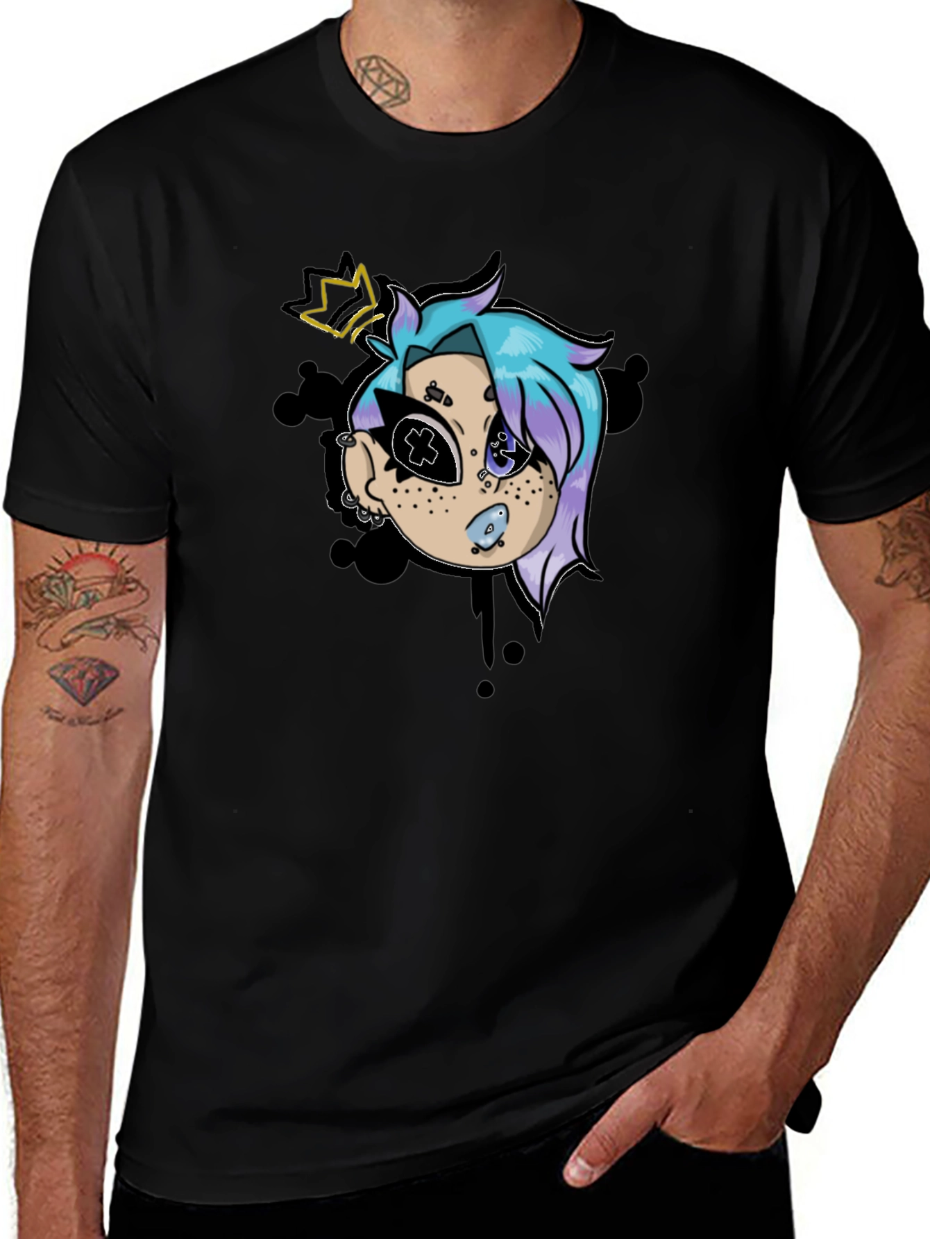 Variant 25 of Cartoon Character Graphic Black T-Shirt