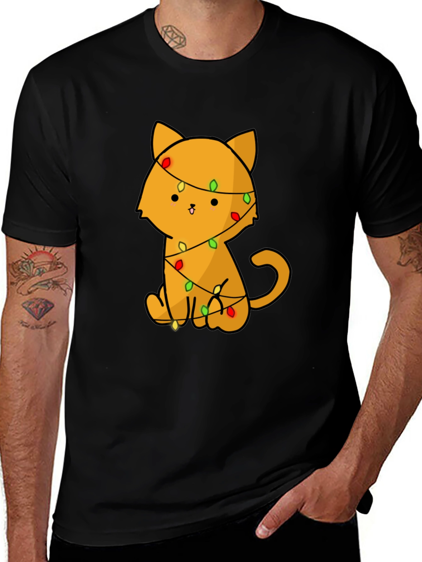 Variant 7 of Cute Cat with Christmas Lights T-Shirt