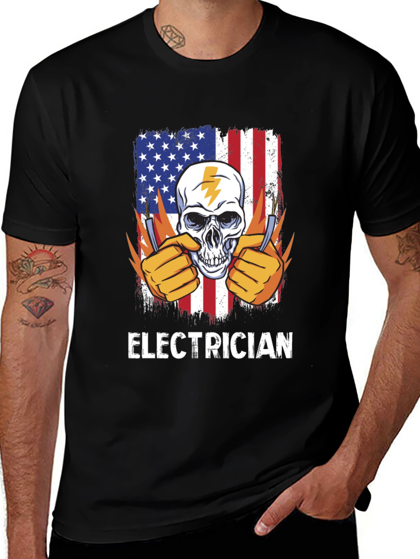Variant 9 of Electrician Skull USA Flag T-Shirt