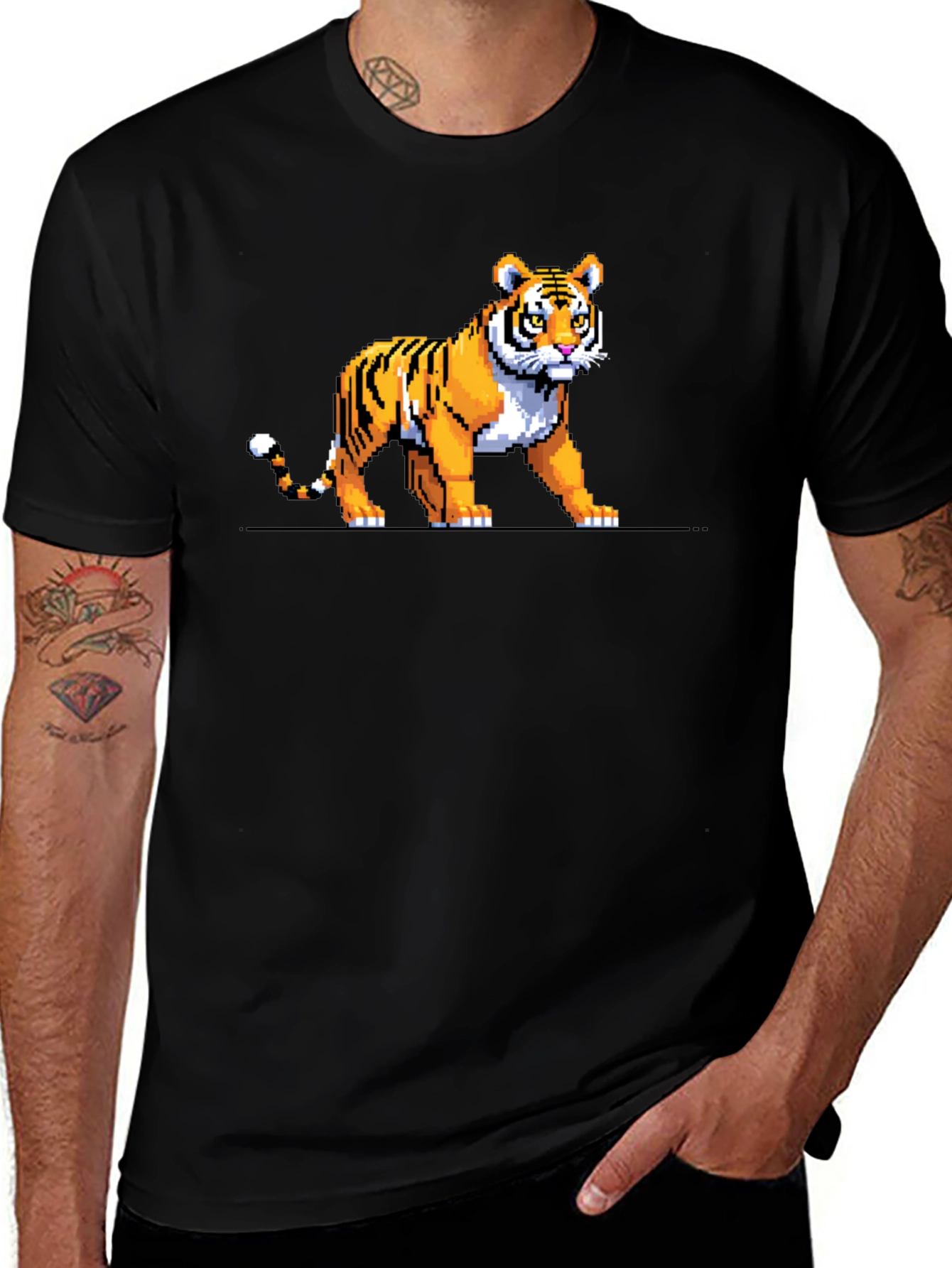 Variant 18 of Pixel Tiger Graphic Tee - Black Cotton T-Shirt