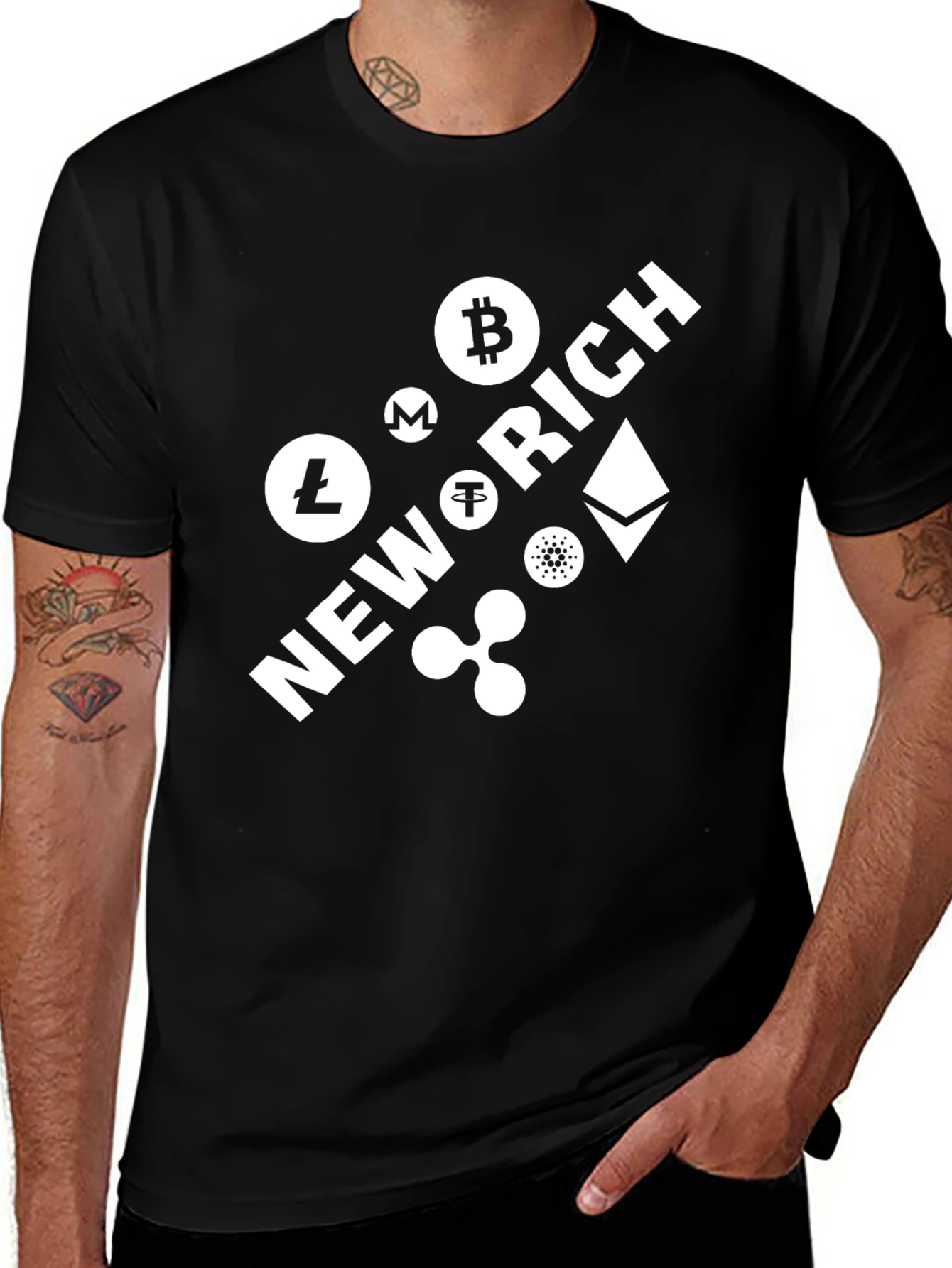 New Rich Crypto T-Shirt - Bitcoin, Ethereum, Ripple