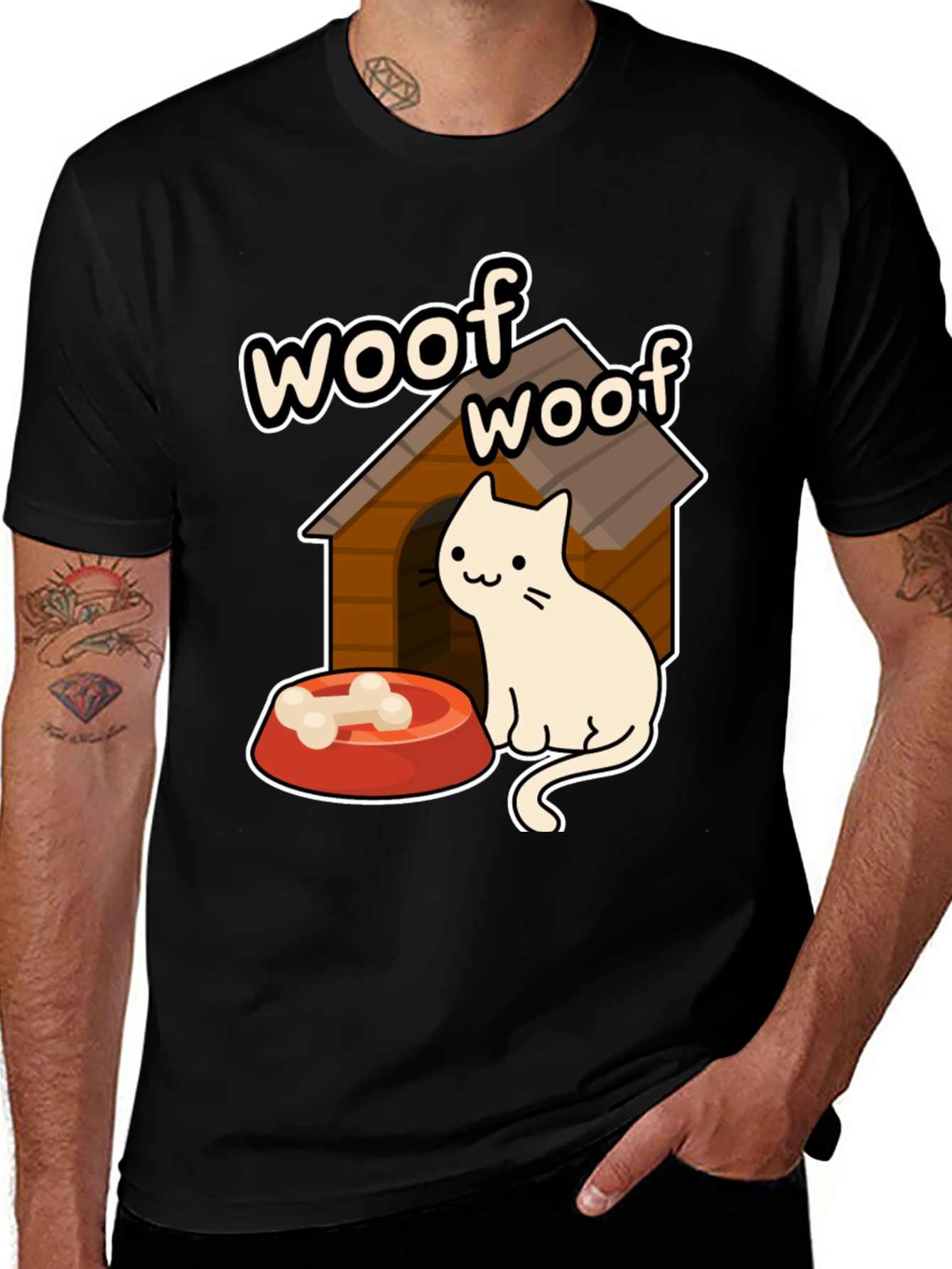 Variant 28 of Woof Woof Cat in Dog House Graphic T-Shirt