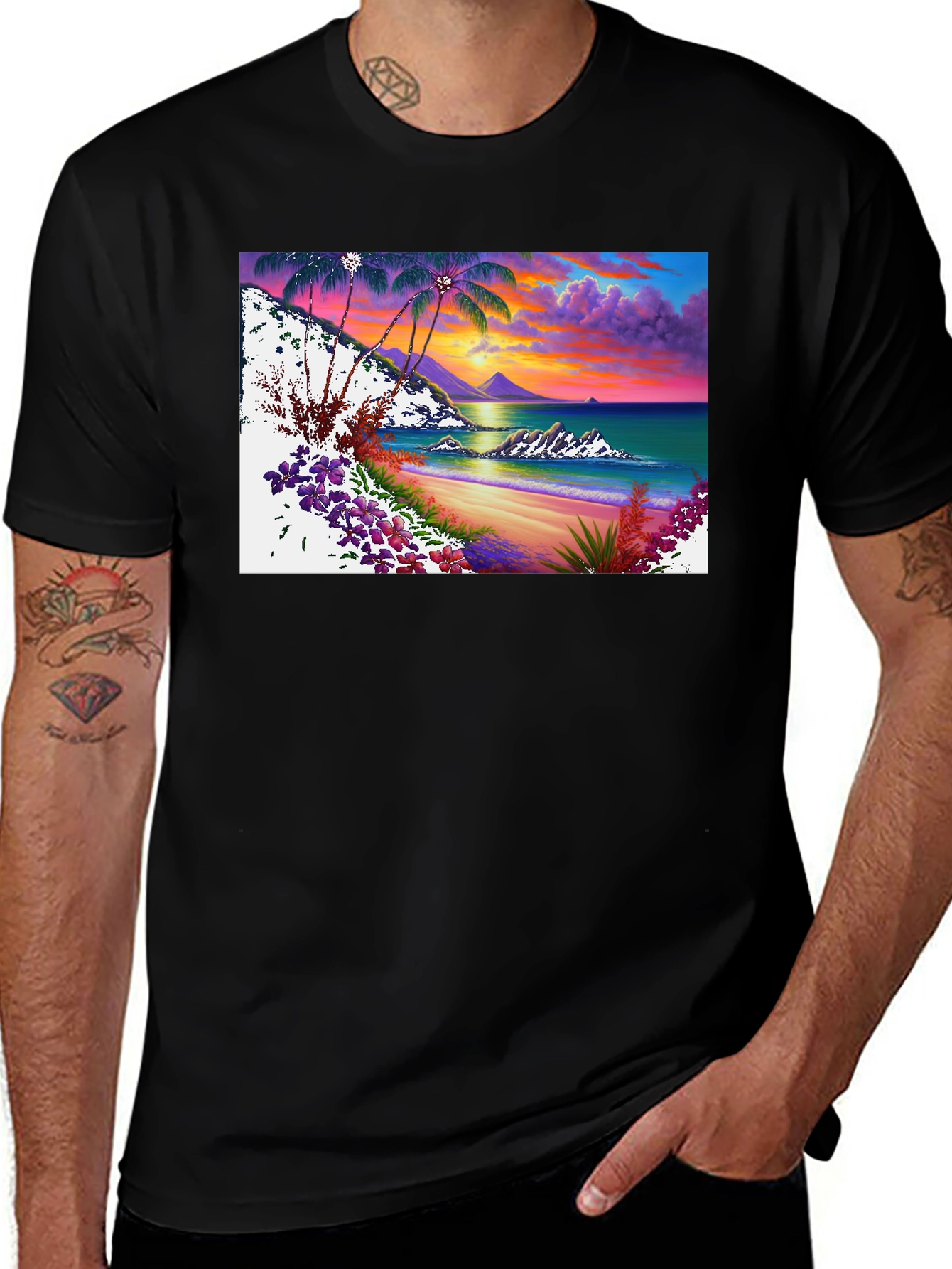 Variant 17 of Tropical Sunset Graphic Tee - Black