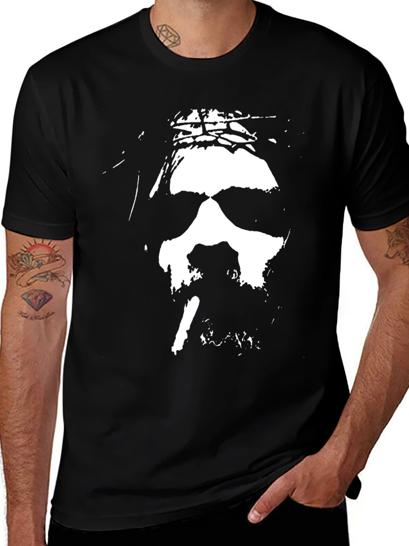 Distressed Jesus Graphic Black T-Shirt